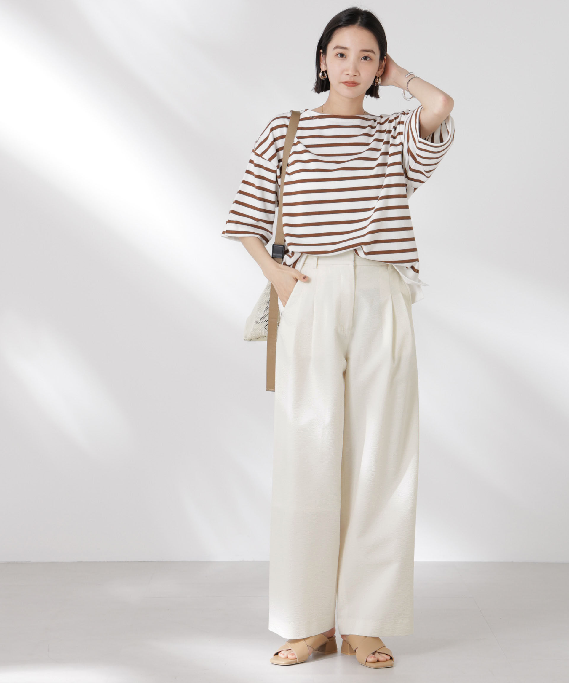 nano･universe「サッカータックワイドパンツ(セットアップ可)」|チノ|