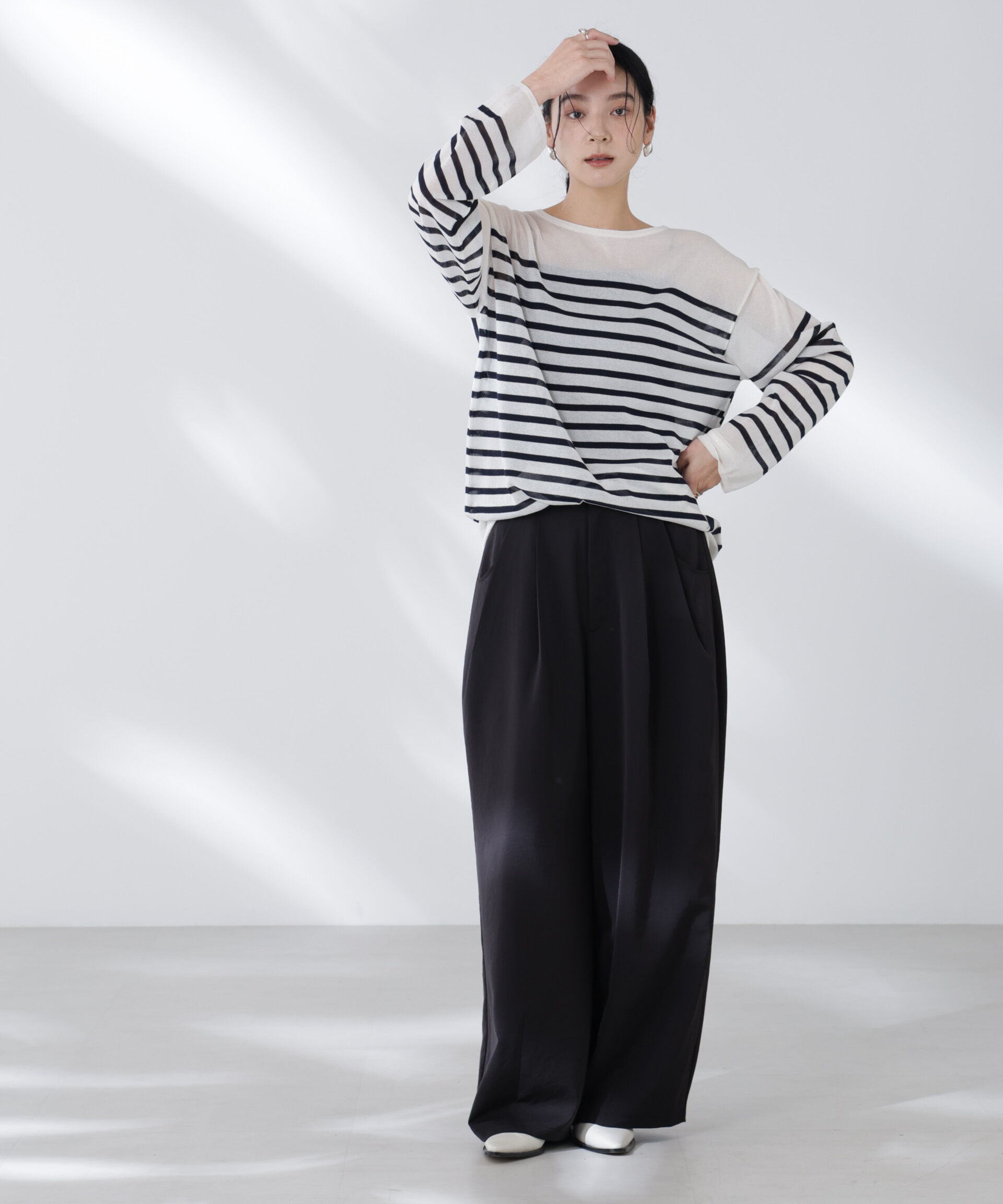 nano･universe「コットンナイロンシアーボーダーニットトップス」|ニット・セーター|