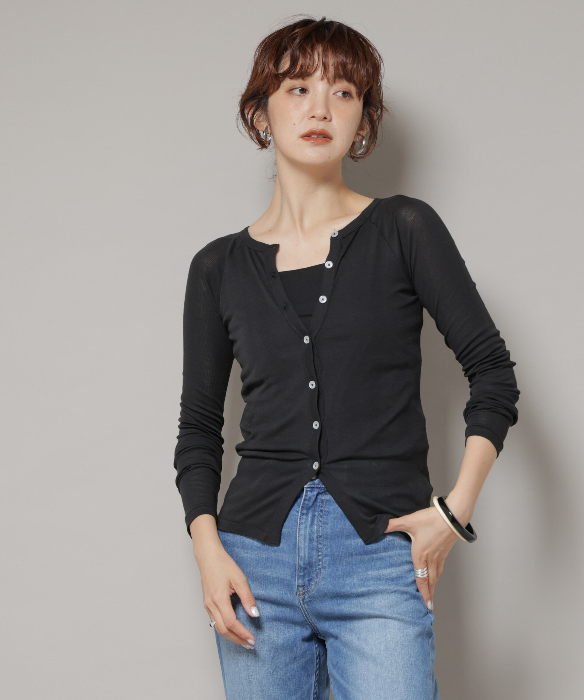 nano･universe「Robert P. Miller/Light Prib Cardigan」|Tシャツ・カットソー|ブラック