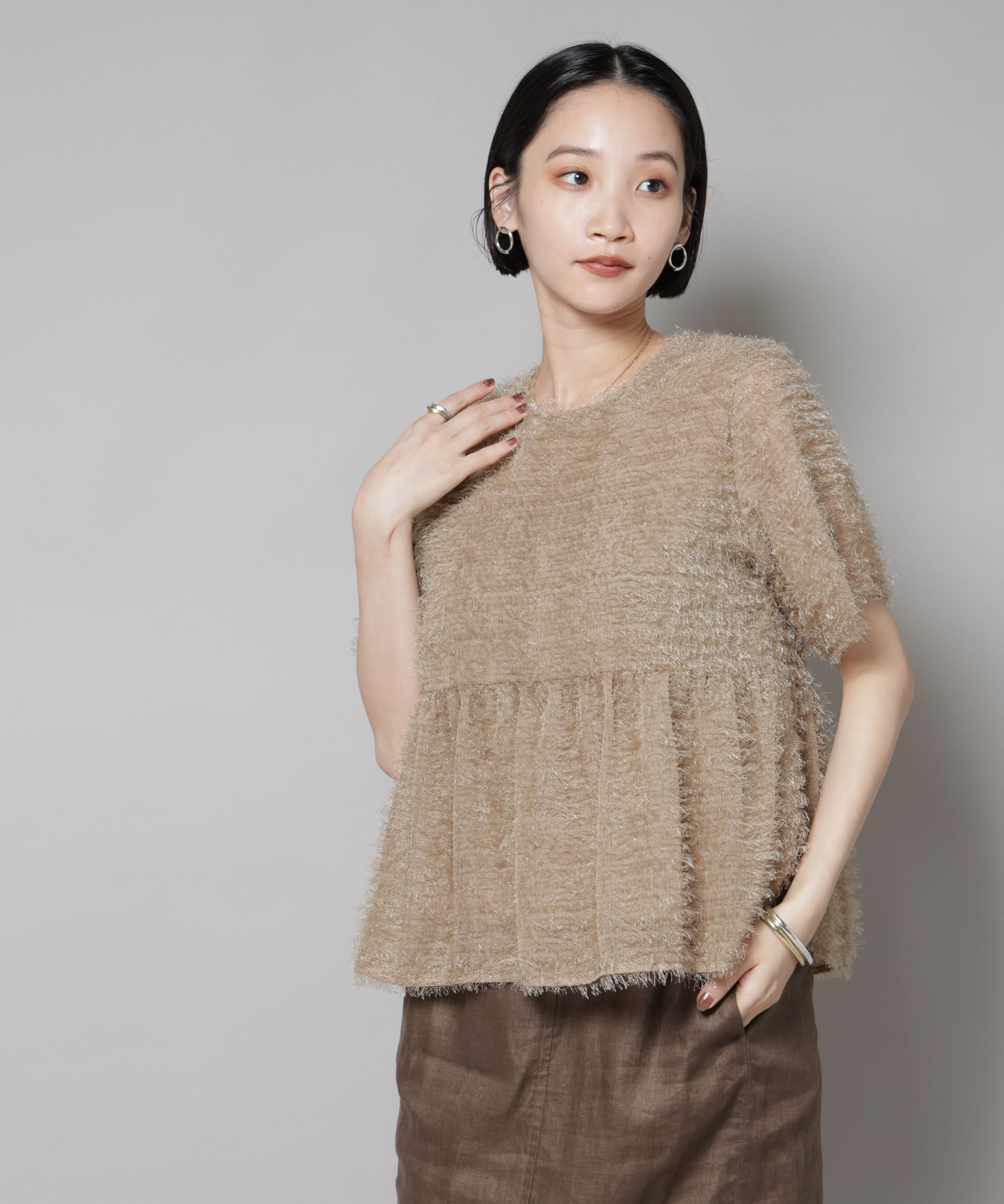 nano･universe「フリンジシフォンギャザーブラウス(セットアップ可)」|シャツ・ブラウス|