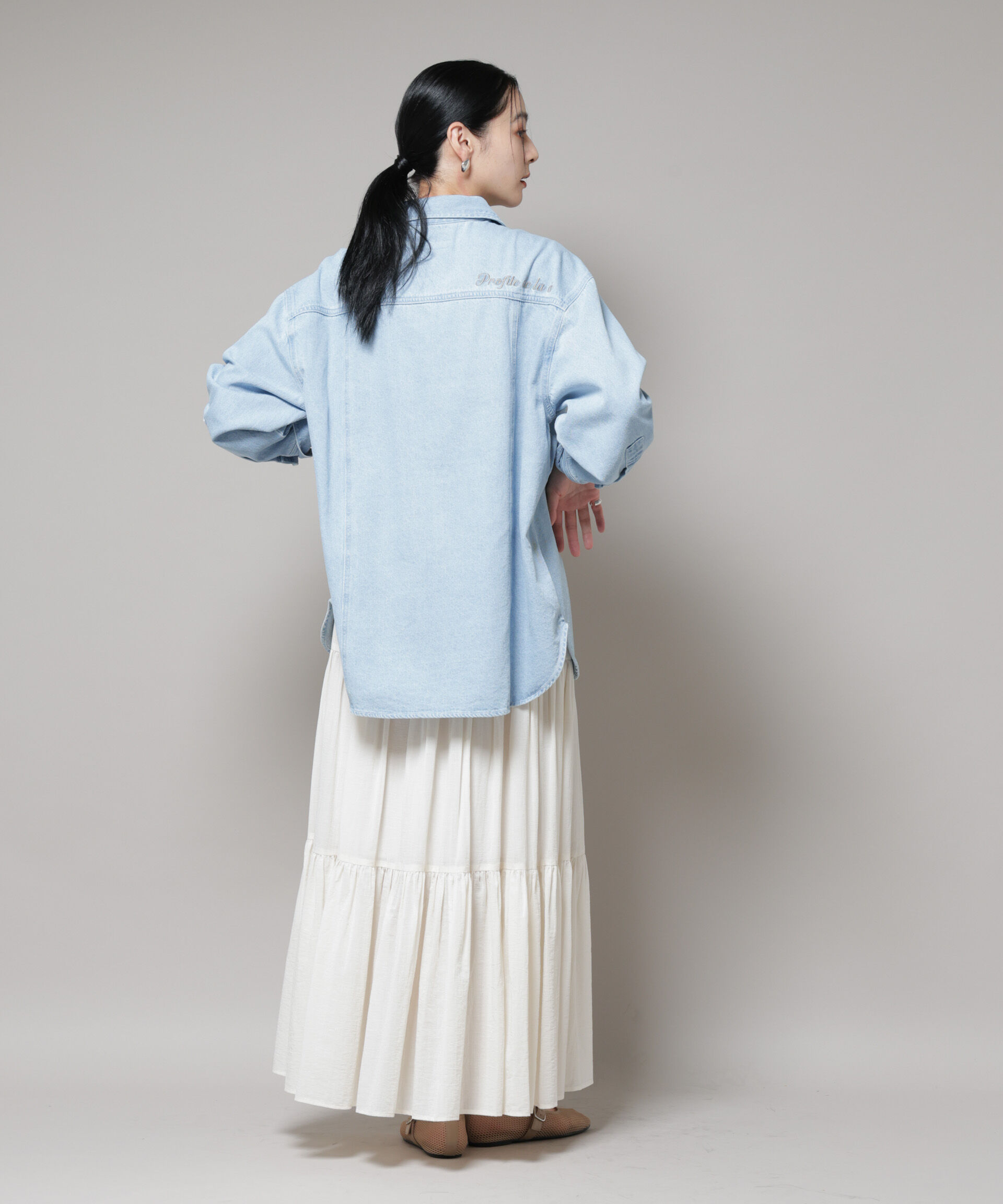 nano･universe「刺繍入りデニムワイドシャツ(セットアップ可)」|シャツ・ブラウス|