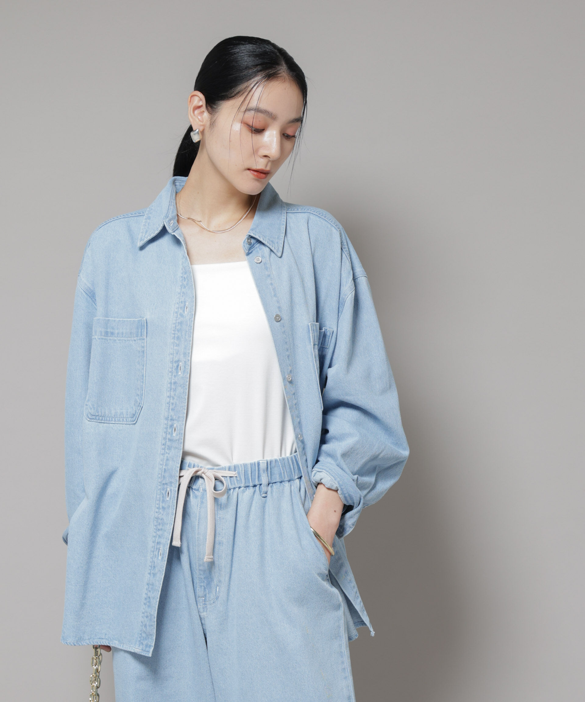 nano･universe「刺繍入りデニムワイドシャツ(セットアップ可)」|シャツ・ブラウス|