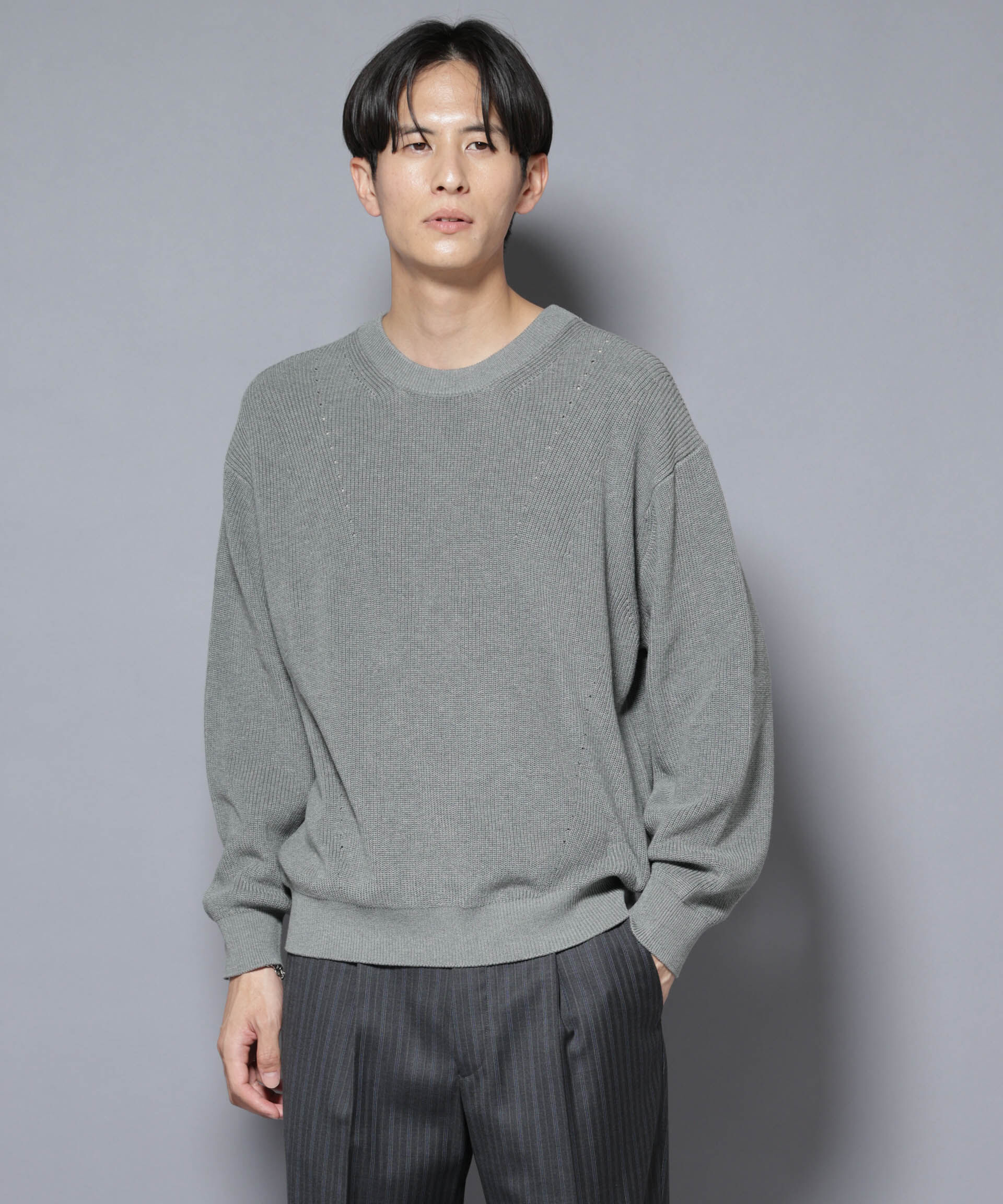 nano･universe「マーセライズコットン 畦クルーネックニット」|ニット・セーター|