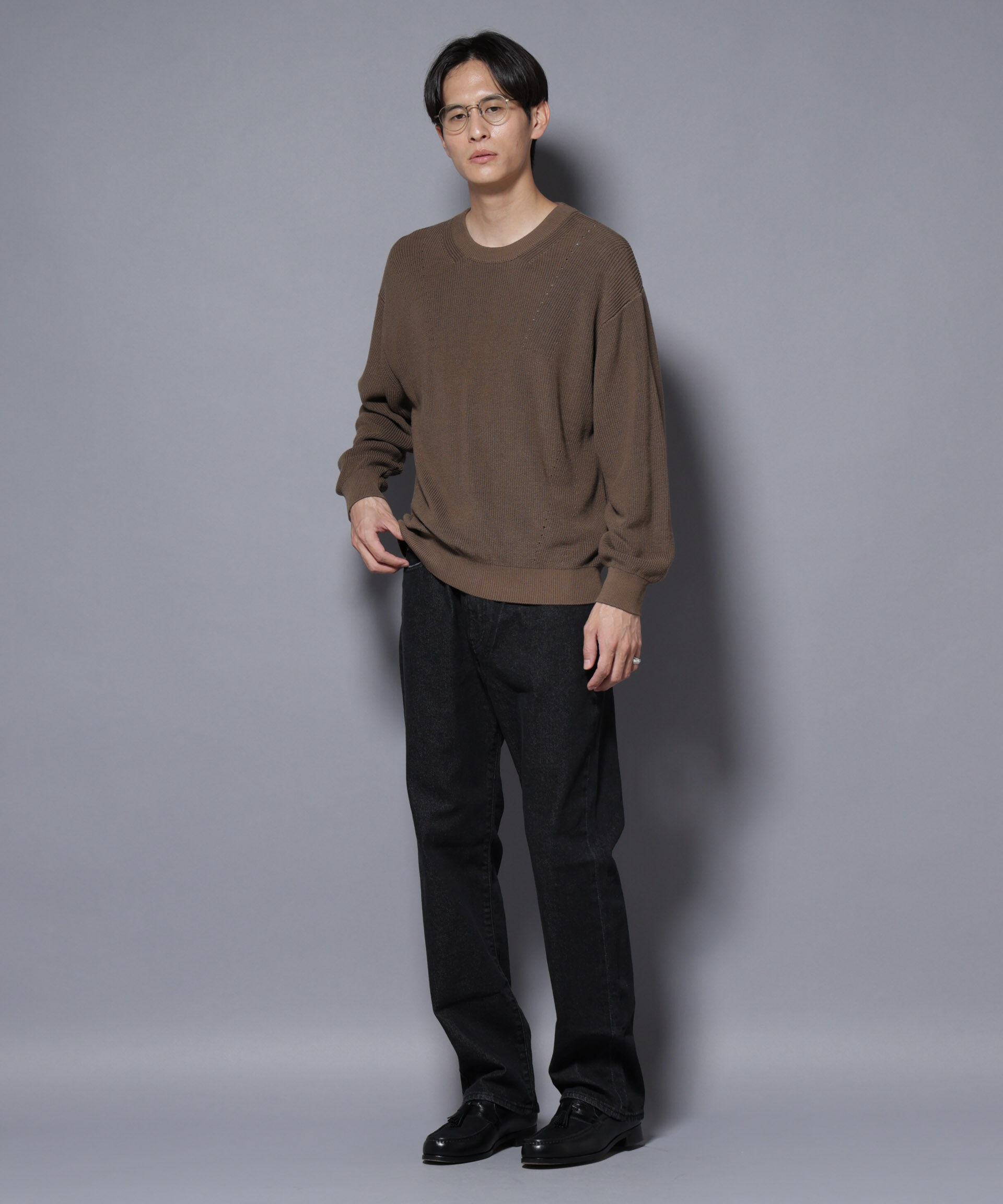 nano･universe「マーセライズコットン 畦クルーネックニット」|ニット・セーター|