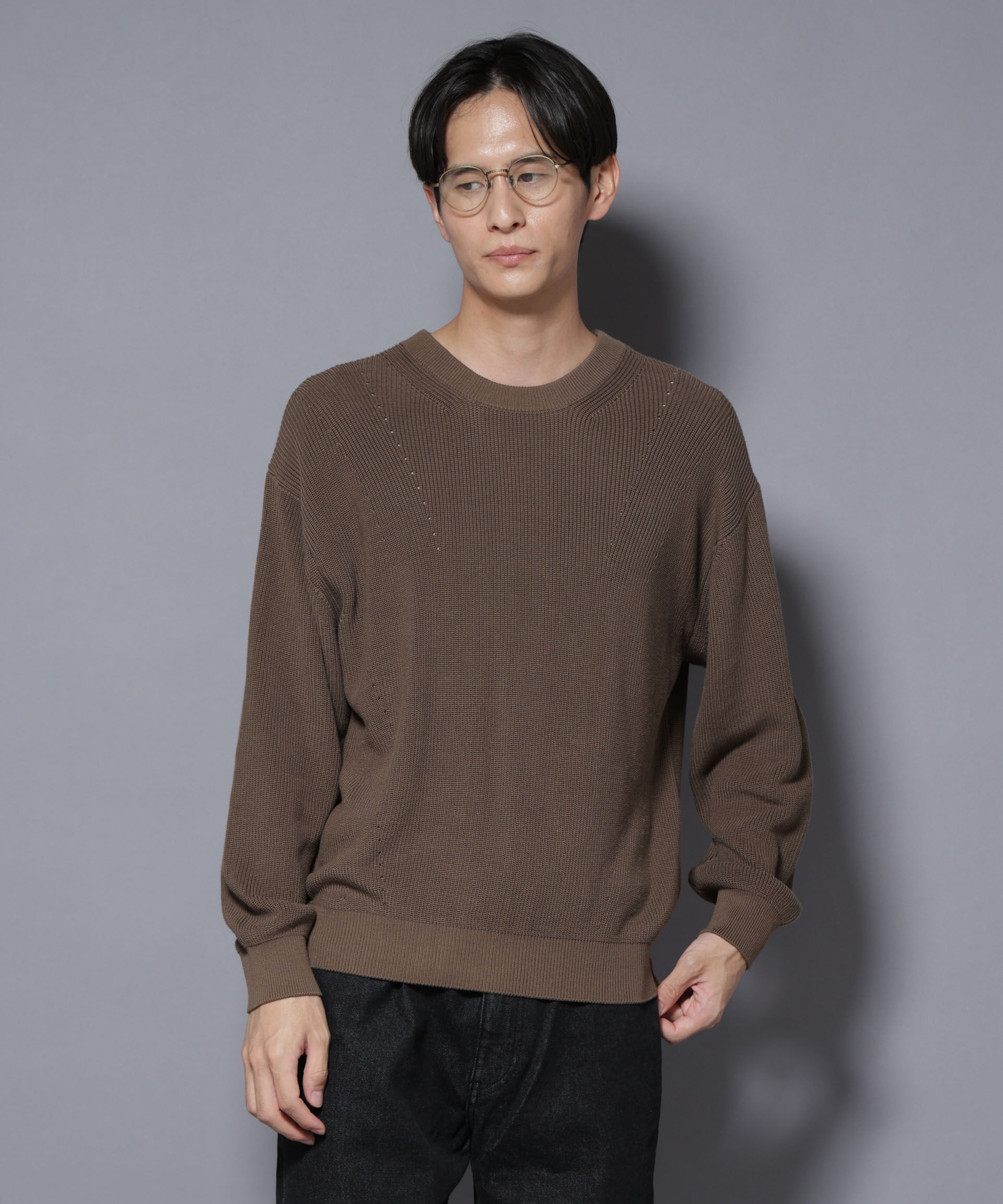 nano･universe「マーセライズコットン 畦クルーネックニット」|ニット・セーター|