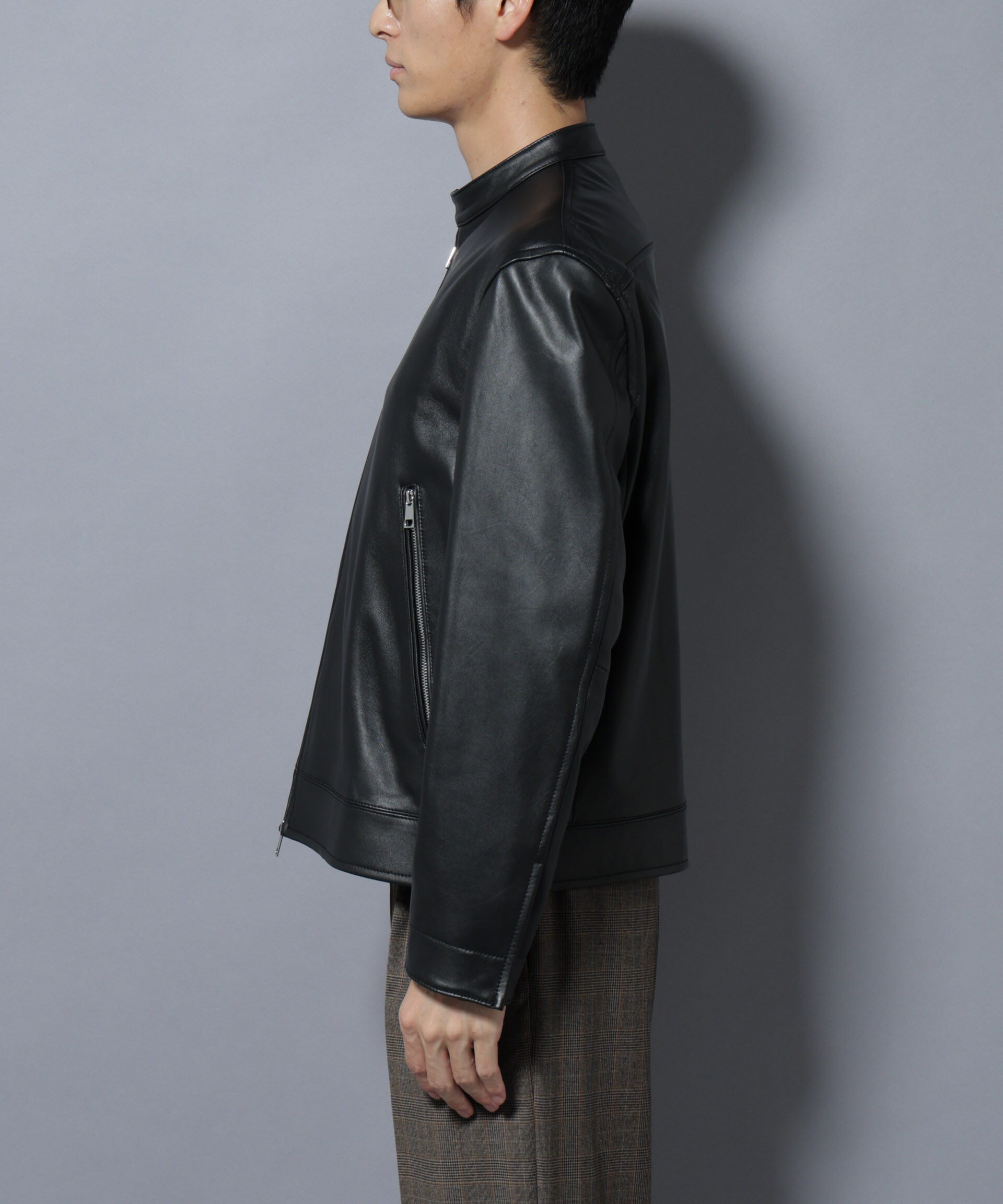 nano･universe「ラムナッパレザーバンドカラーライダースジャケット」|ライダースジャケット|