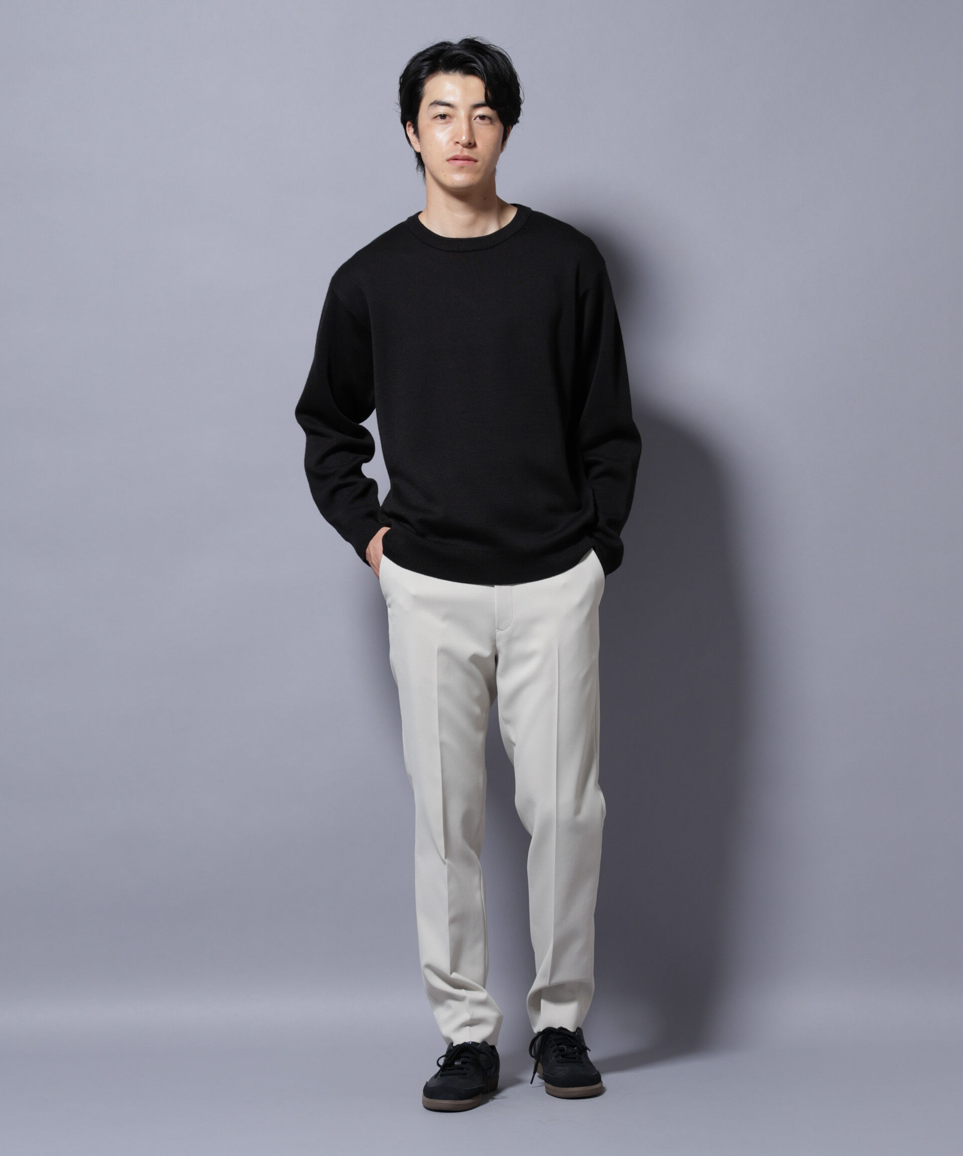 nano･universe「タスマニアウールミックス ミラノリブリラックスクルーネックニット」|ニット・セーター|