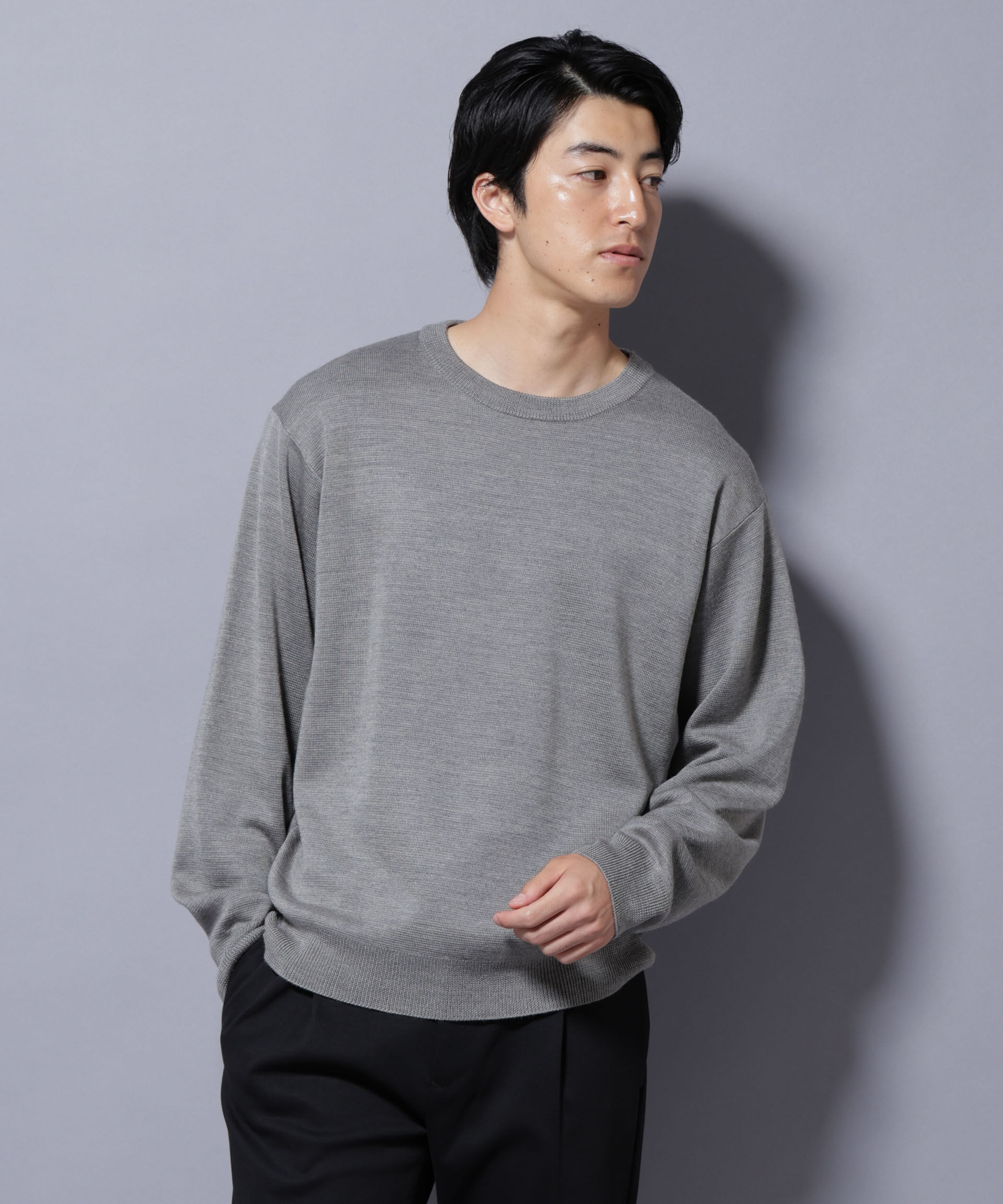 nano･universe「タスマニアウールミックス ミラノリブリラックスクルーネックニット」|ニット・セーター|