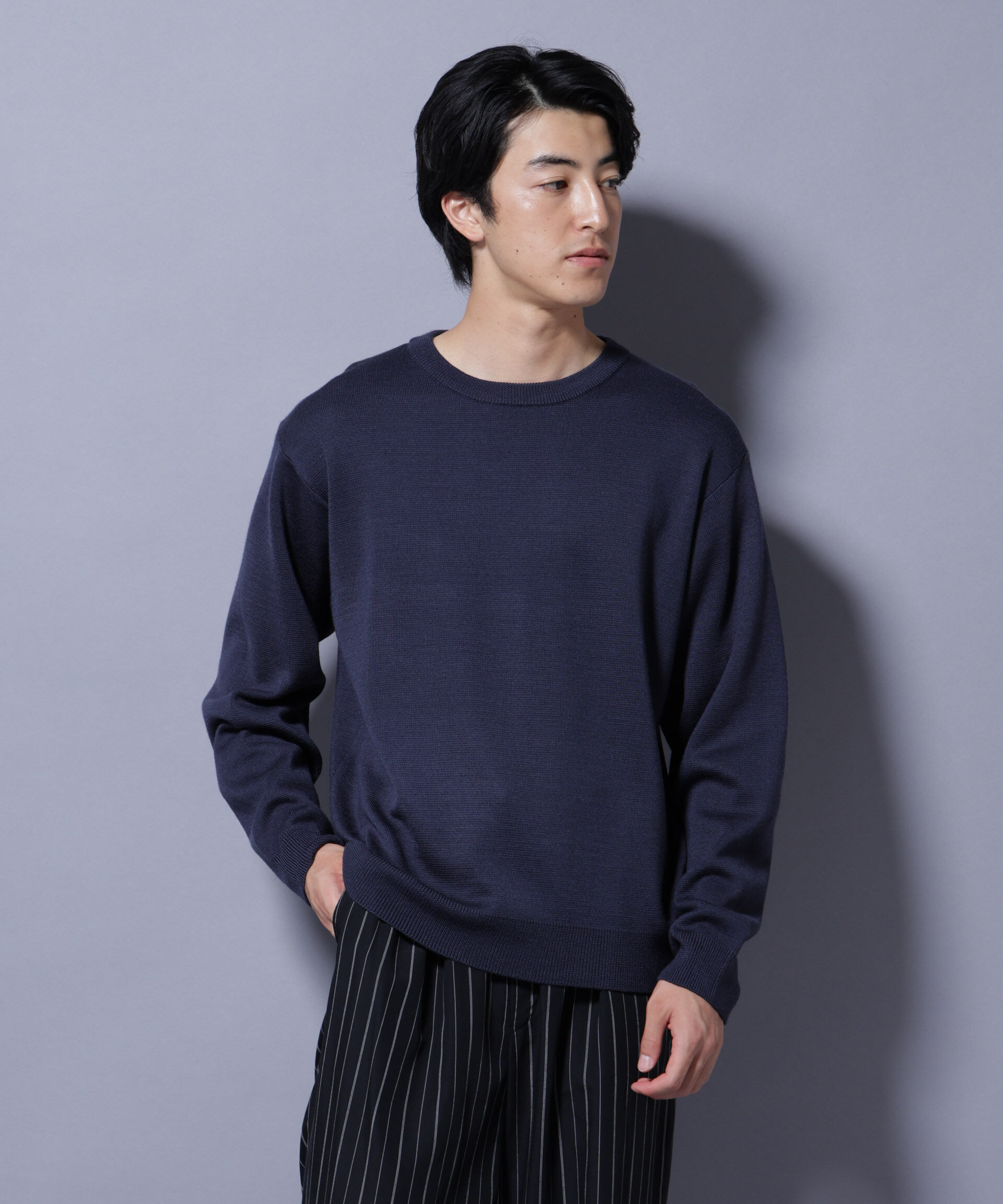 nano･universe「タスマニアウールミックス ミラノリブリラックスクルーネックニット」|ニット・セーター|