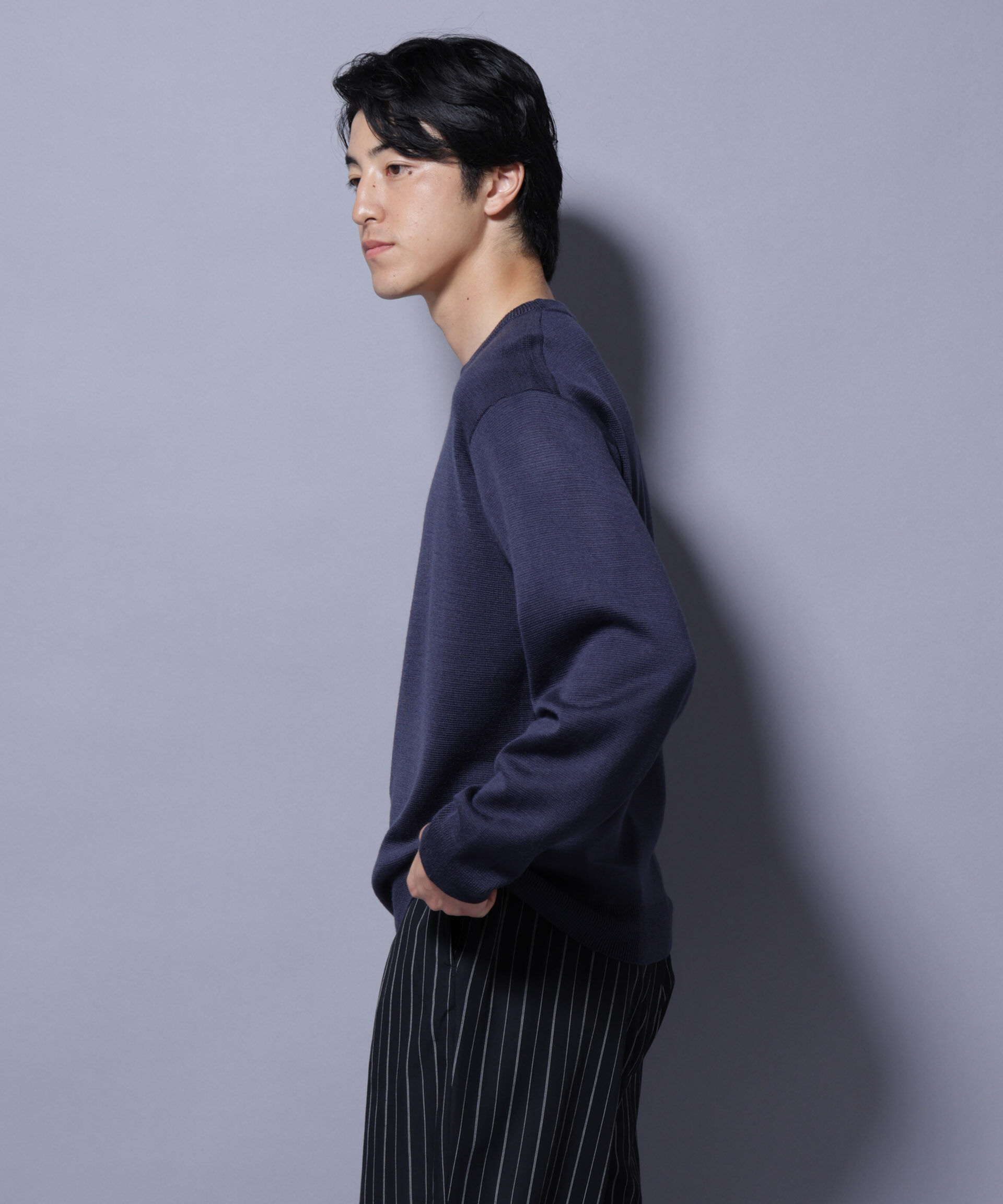 nano･universe「タスマニアウールミックス ミラノリブリラックスクルーネックニット」|ニット・セーター|