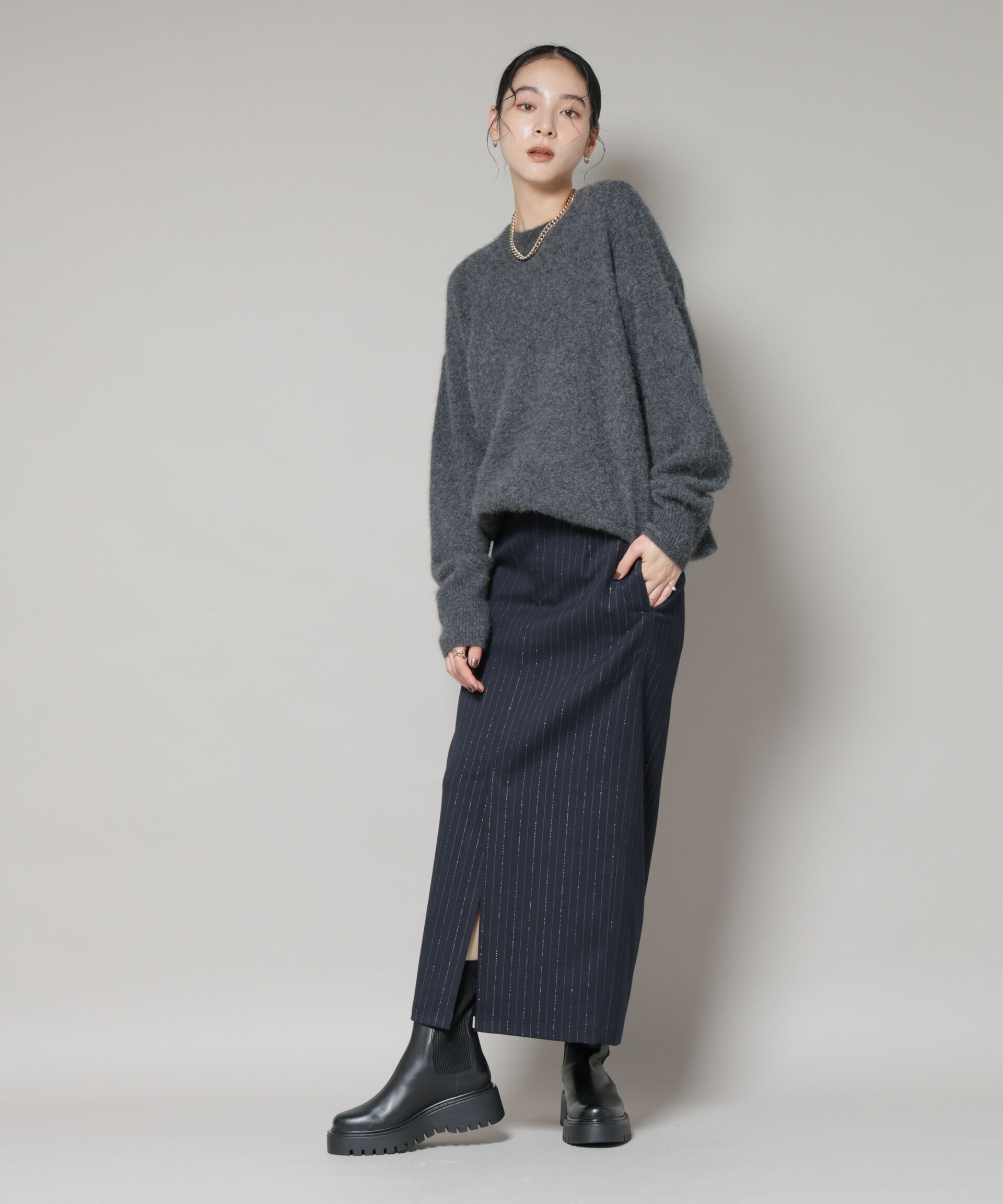 nano･universe「ラメストライプスーチングIラインスカート」|スカート|