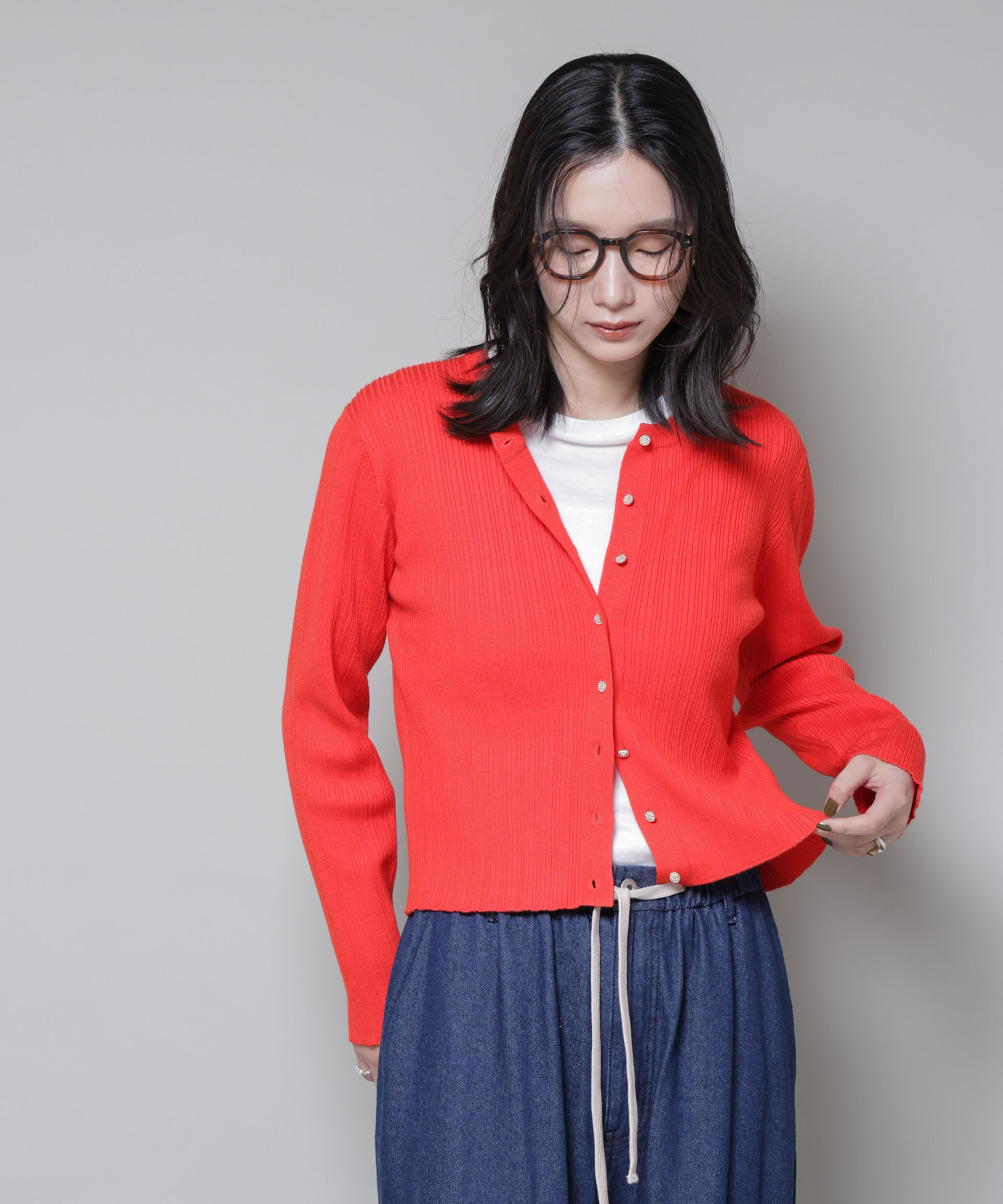 nano･universe「ホホバオイル加工ランダムリブカーディガン」|ニット・セーター|