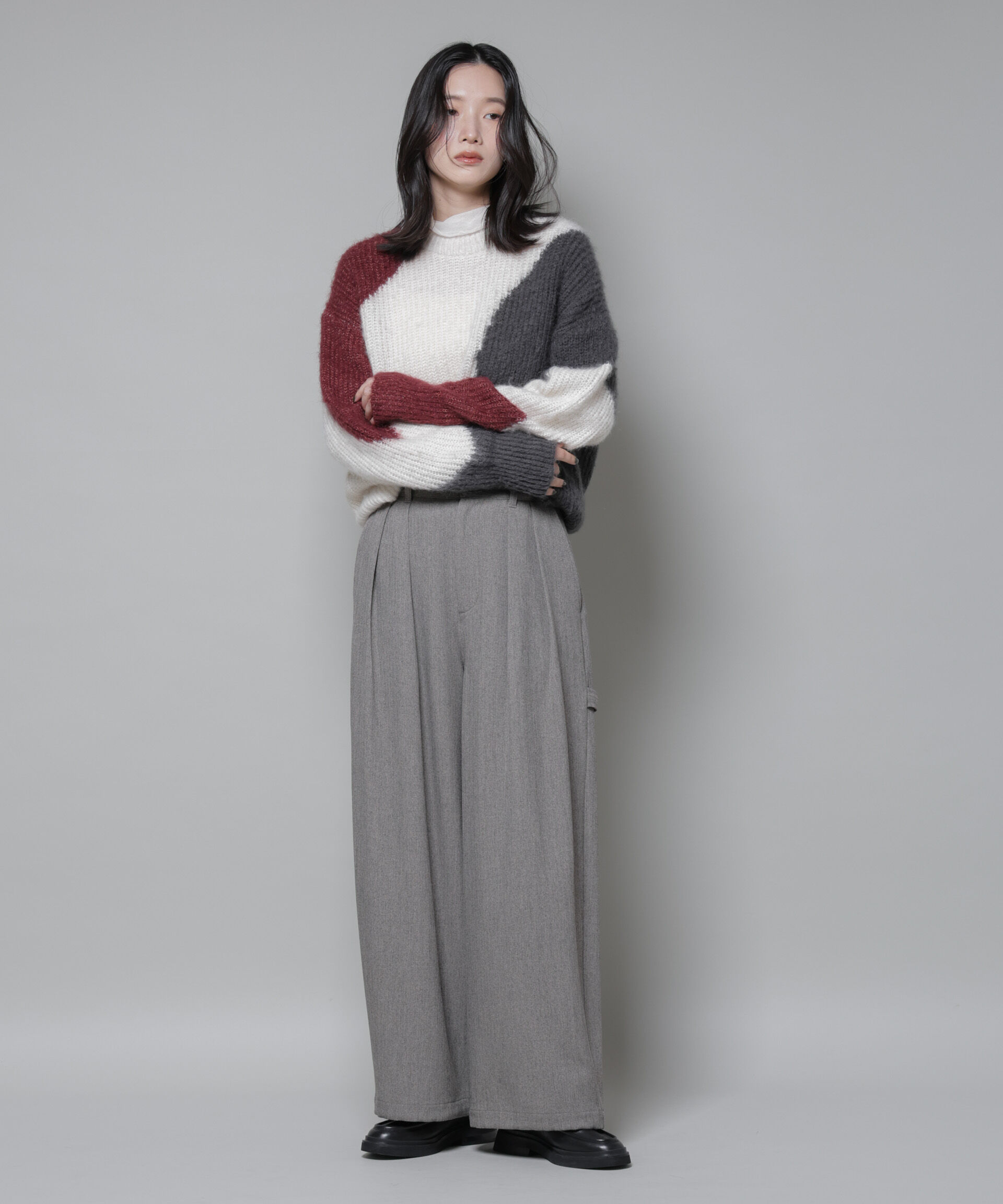 nano･universe「ヘリンボンツイードペインタードロストパンツ」|チノ|