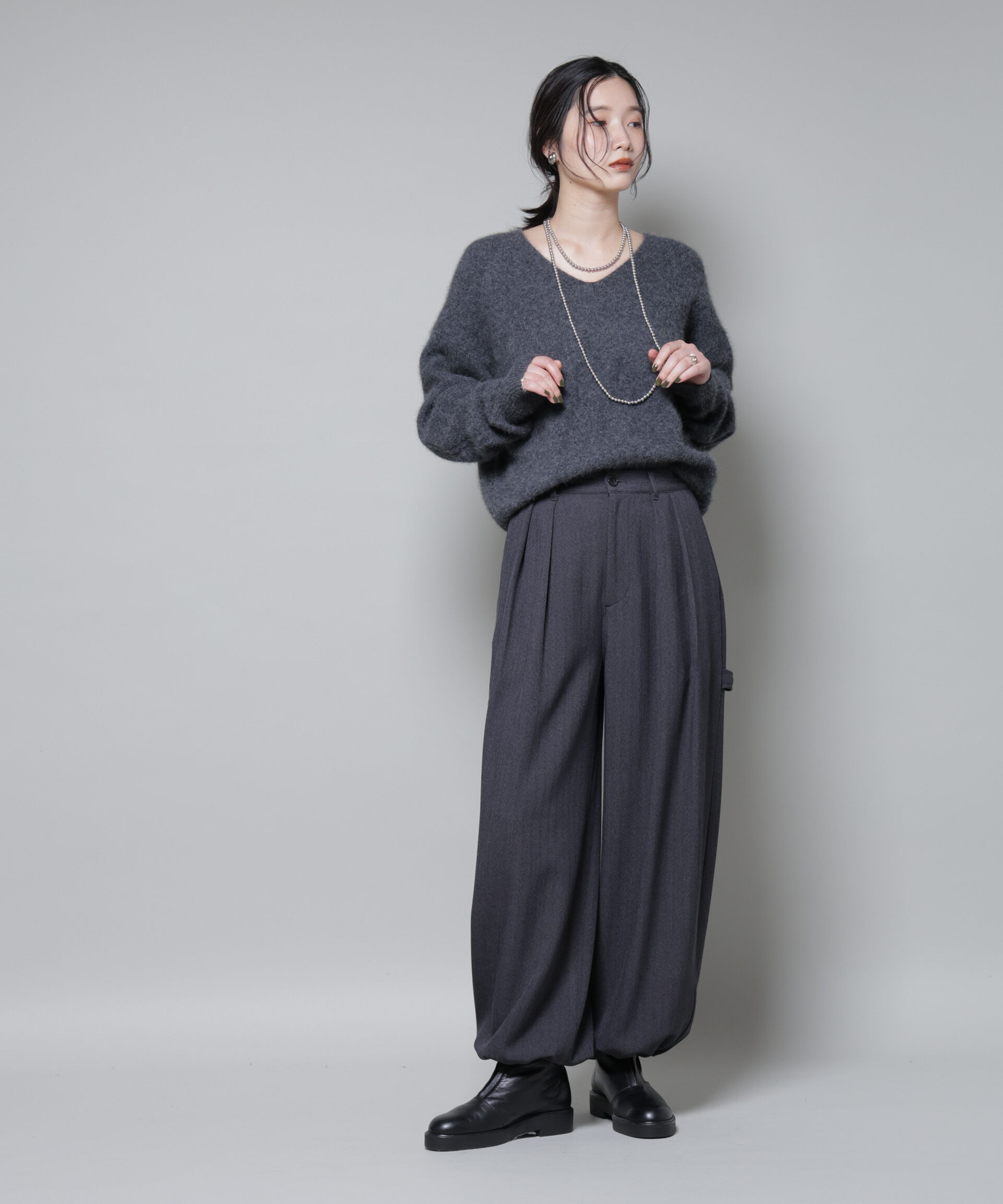 nano･universe「ヘリンボンツイードペインタードロストパンツ」|チノ|