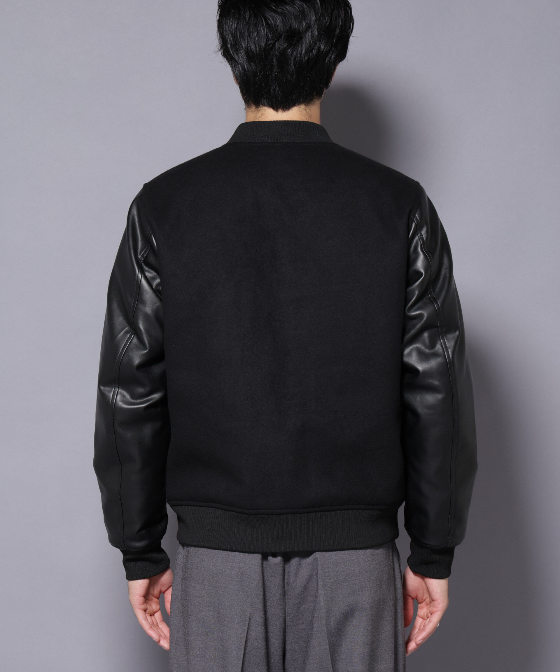 nano･universe「フェイクレザースタジャン」|ブルゾン・スタジャン|