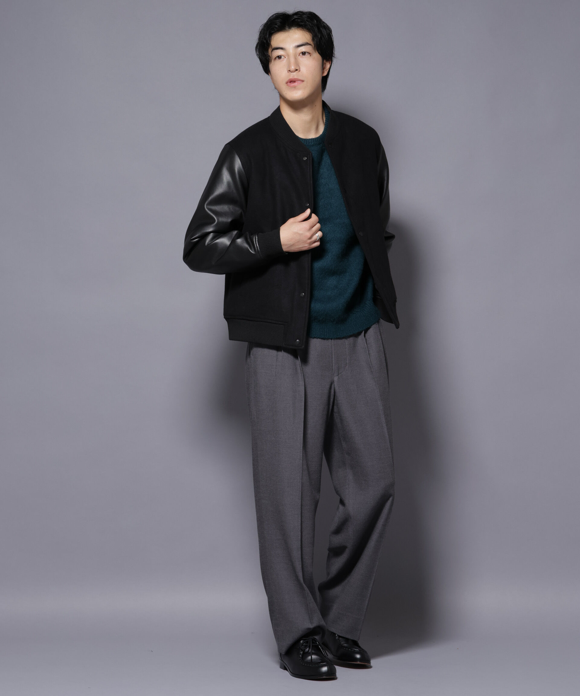 nano･universe「フェイクレザースタジャン」|ブルゾン・スタジャン|