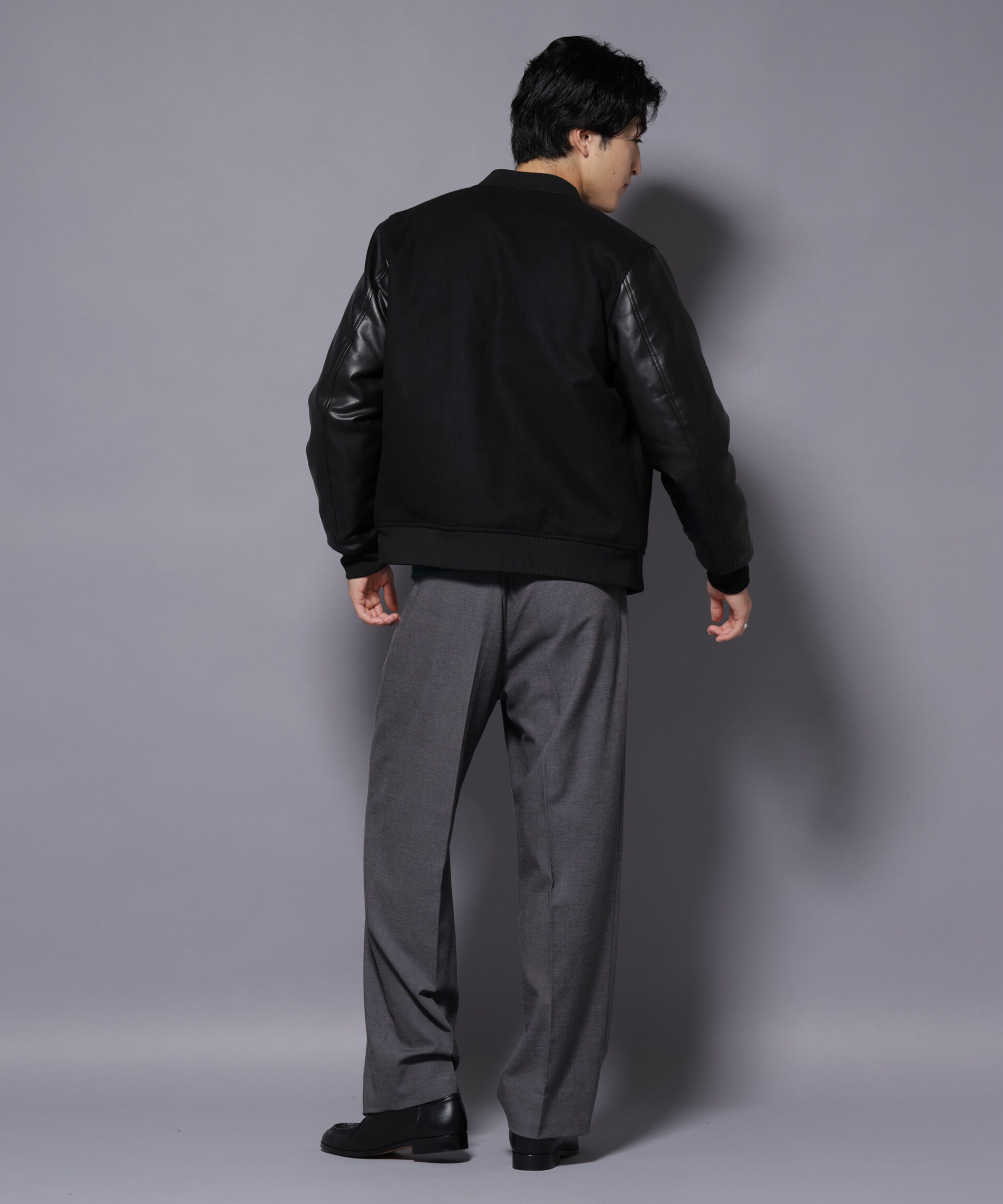 nano･universe「フェイクレザースタジャン」|ブルゾン・スタジャン|