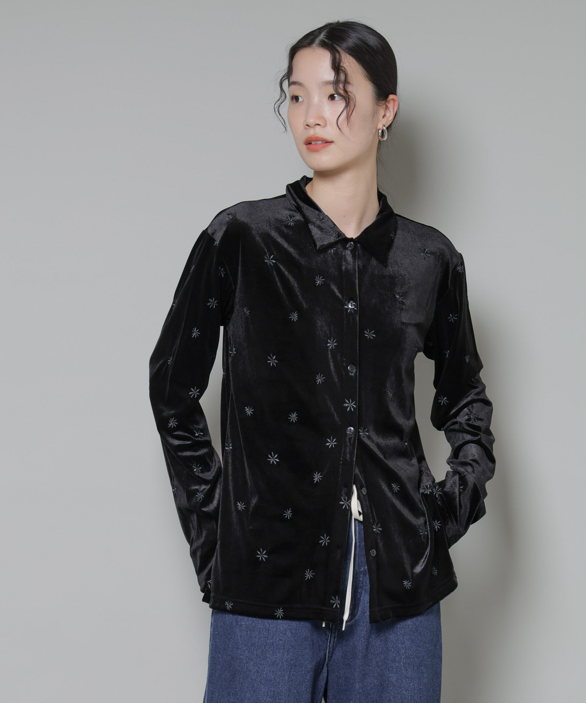 nano･universe「刺繍ベロアカットシャツ(セットアップ可)」|Tシャツ・カットソー|