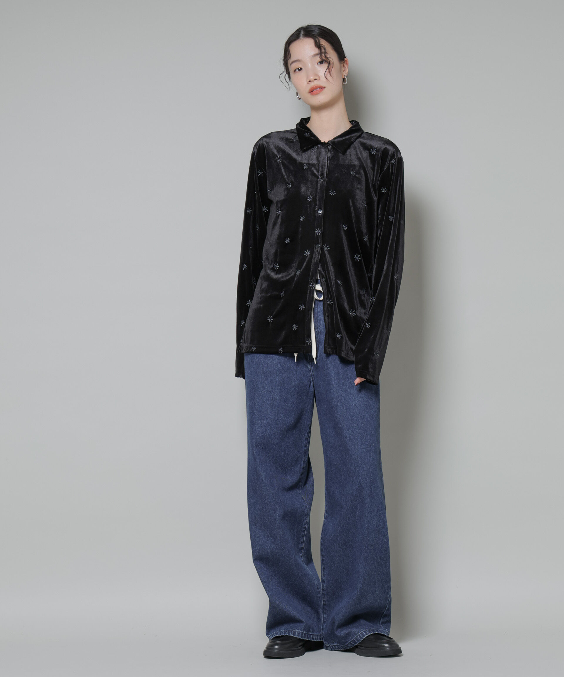 nano･universe「刺繍ベロアカットシャツ(セットアップ可)」|Tシャツ・カットソー|