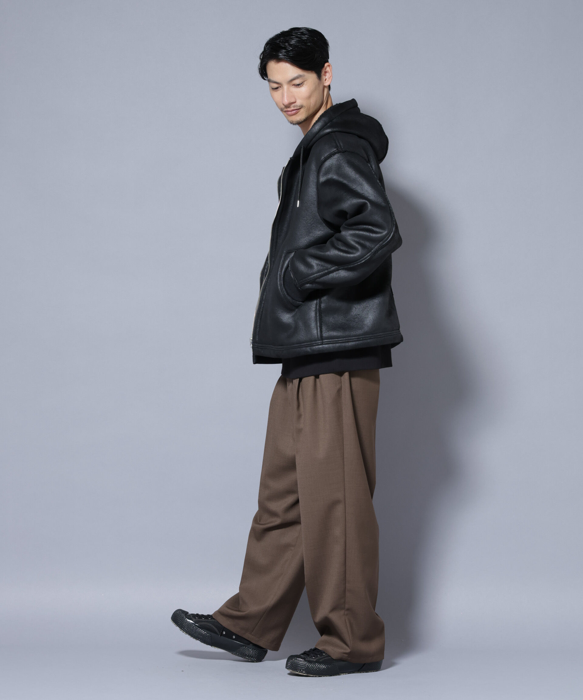 nano･universe「クラックフェイクムートンフードブルゾン」|ブルゾン・スタジャン|