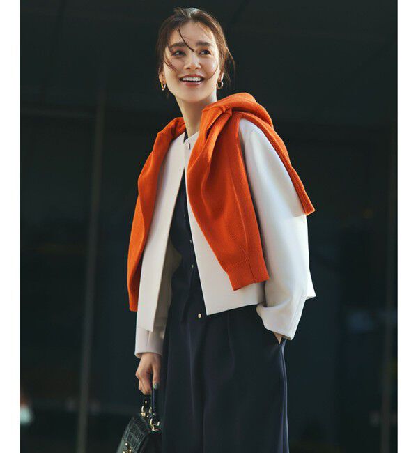 自由区「【洗える】コットンポリミドルゲージ ニット」|ニット・セーター|オレンジ