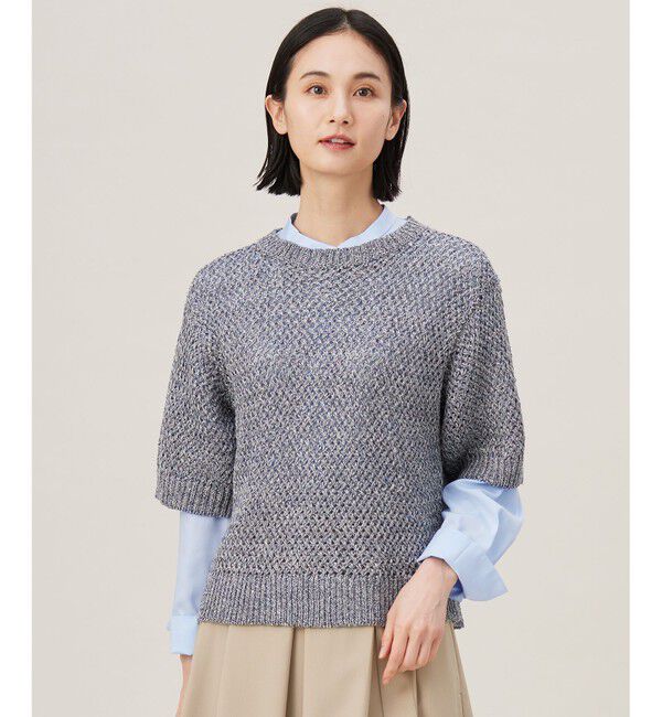 自由区「【洗える】カラーミックスメッシュリネン ニット」|ニット・セーター|ブルー系