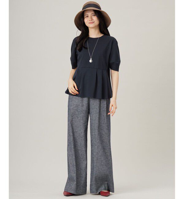 自由区「【接触冷感・UVカット・吸水速乾・抗菌防臭・洗える】ハイツイストポンチペプラム カットソー」|Tシャツ・カットソー|