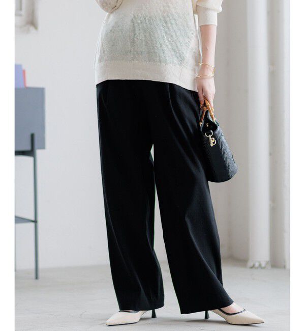 23区「【洗える】リネンレーヨンストレッチ ドロスト パンツ」|その他|ブラック系