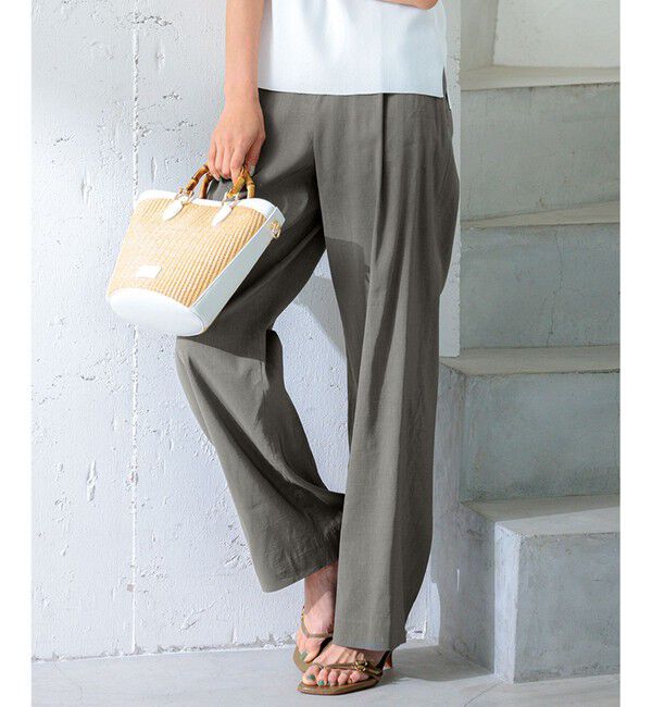23区「【洗える】リネンレーヨンストレッチ ドロスト パンツ」|その他|カーキ系