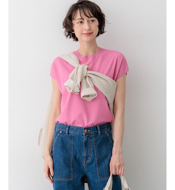 23区「レーヨンポリエステルストレッチ フレンチスリーブ ニット」|ニット・セーター|ピンク系