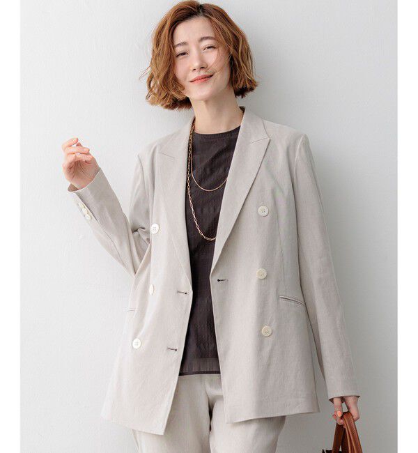 23区「【CanCam掲載】リネンレーヨンストレッチ ダブルジャケット」|その他|ベージュ系