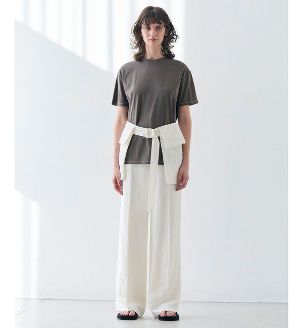 BEIGE,「【洗える】VERONICA / カラーステッチ半袖クルーネックＴシャツ」|Tシャツ・カットソー|