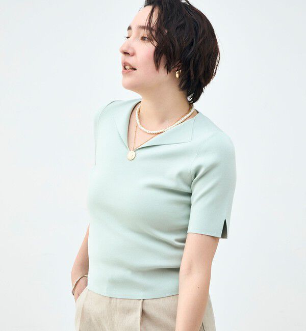 NOLLEY'S sophi「《手洗い可能》トライアングルカラー総針5分袖プルオーバー」|ニット・セーター|