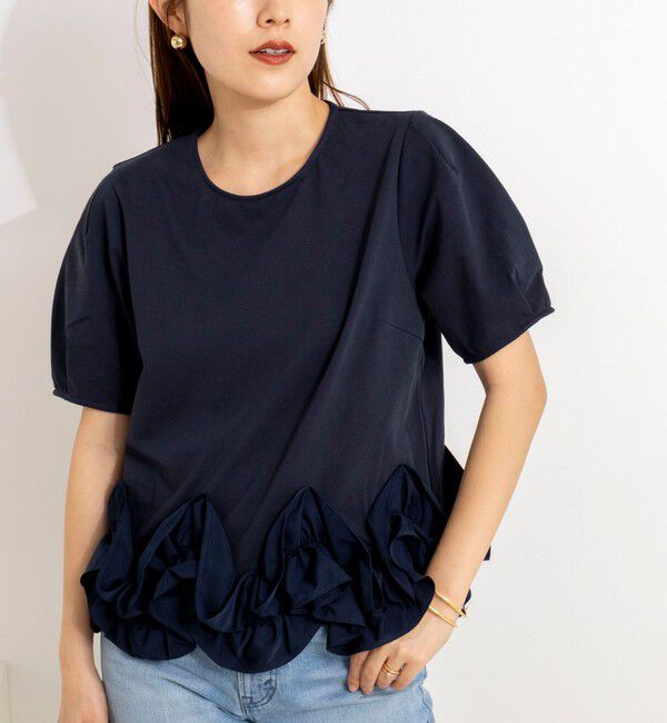 NOLLEY'S「ウォッシャブル裾フリルカットプルオーバー」|Tシャツ・カットソー|ダークネイビー