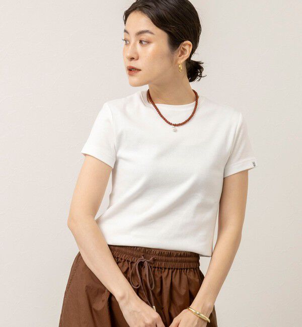 MAQWEL「【MAQWEL/マクウェル】ウォッシャブルCOTTON RIB 半袖Tシャツ」|Tシャツ・カットソー|オフホワイト