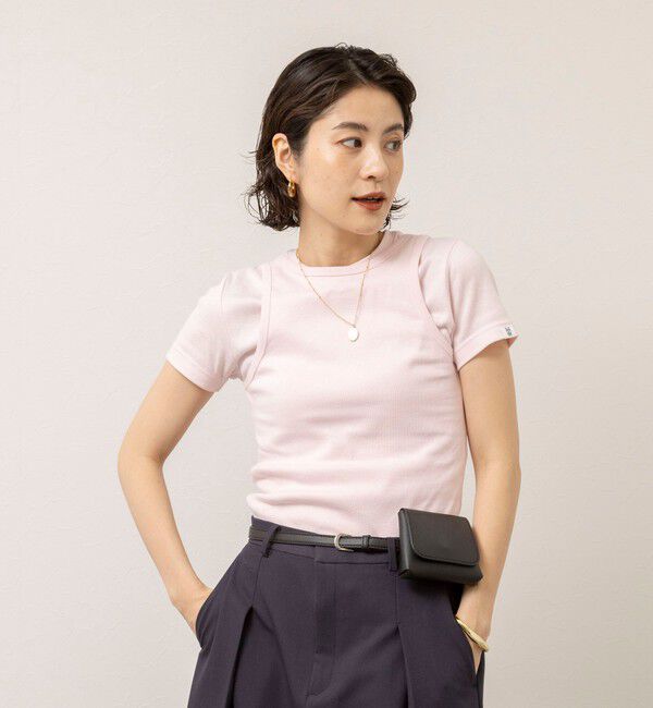 MAQWEL「【MAQWEL/マクウェル】ウォッシャブルCOTTON RIB 半袖Tシャツ」|Tシャツ・カットソー|ベビーピンク