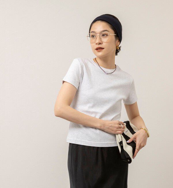 MAQWEL「【MAQWEL/マクウェル】ウォッシャブルCOTTON RIB 半袖Tシャツ」|Tシャツ・カットソー|ライトグレー