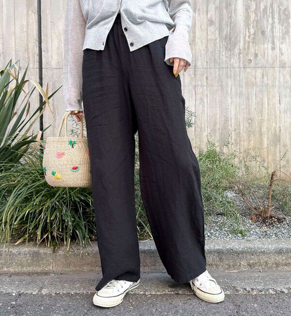 fredy emue「LINEN セミワイドリラクシーパンツ」|チノ|ブラック