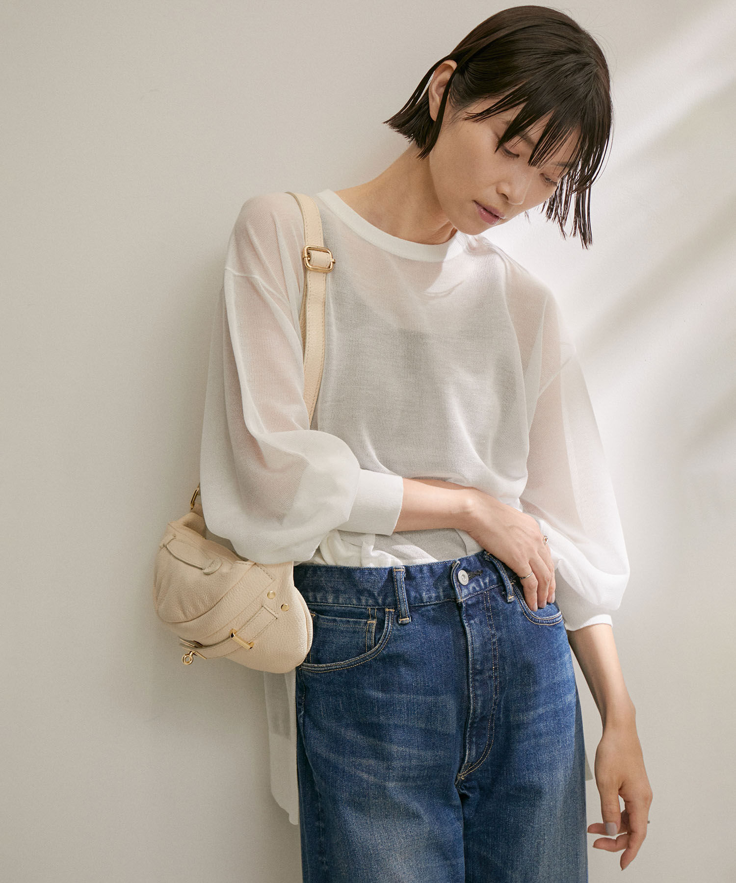 SALON adam et rope'「シアーボリュームスリーブプルオーバー【洗える】」|Tシャツ・カットソー|ホワイト(10)