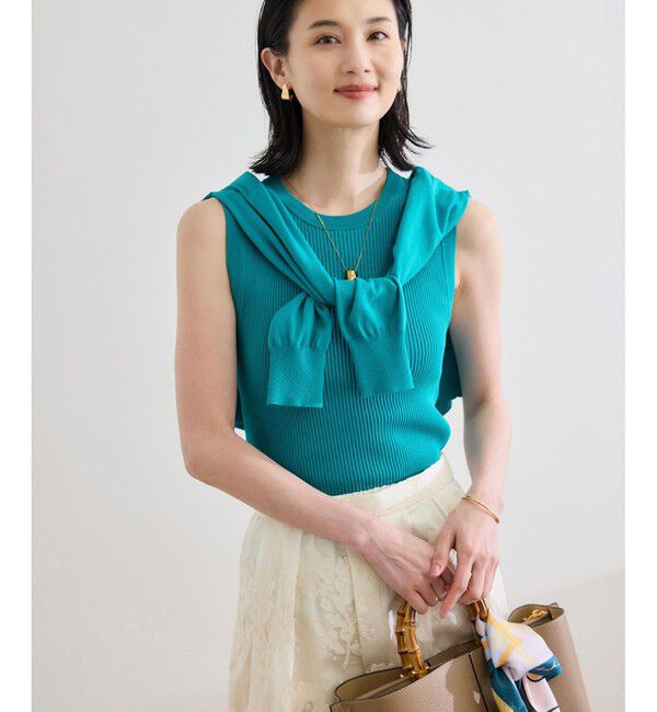 ROPE「【洗える】オーガニックコットンリブスリーブレスニット」|ニット・セーター|ターコイズ(49)