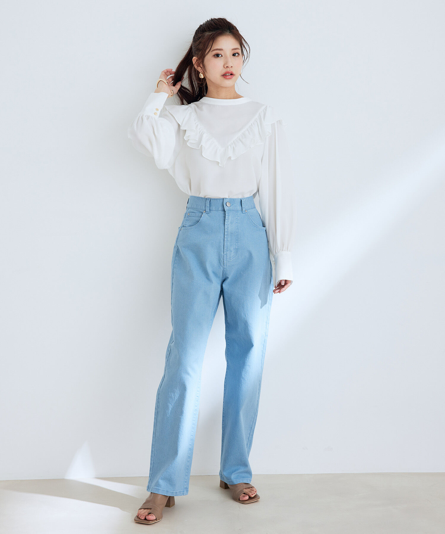 VIS「ツイル＆デニムストレートパンツ」|デニム|