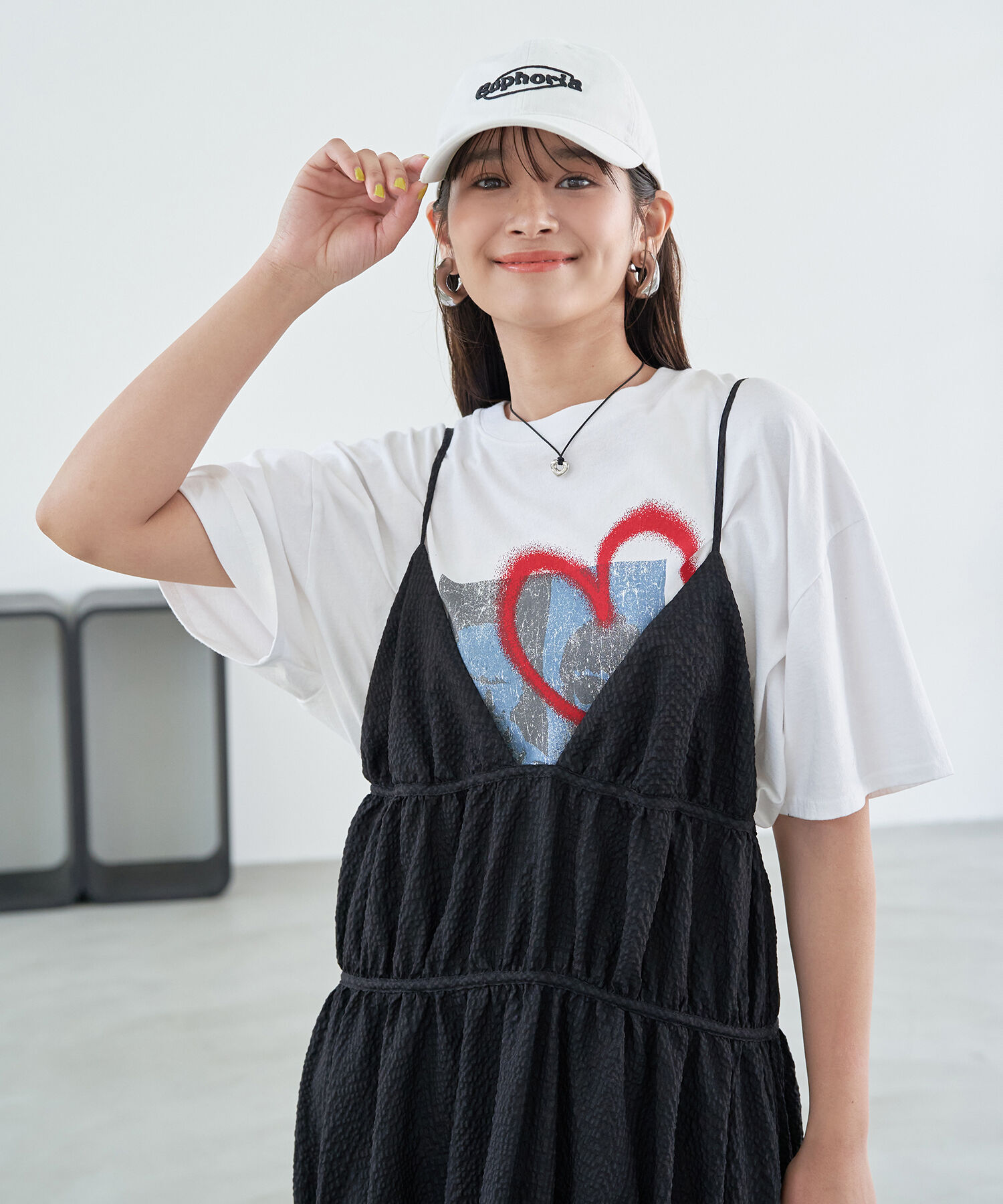 VIS「ふくれチェックキャミワンピ」|ジャンパースカート|