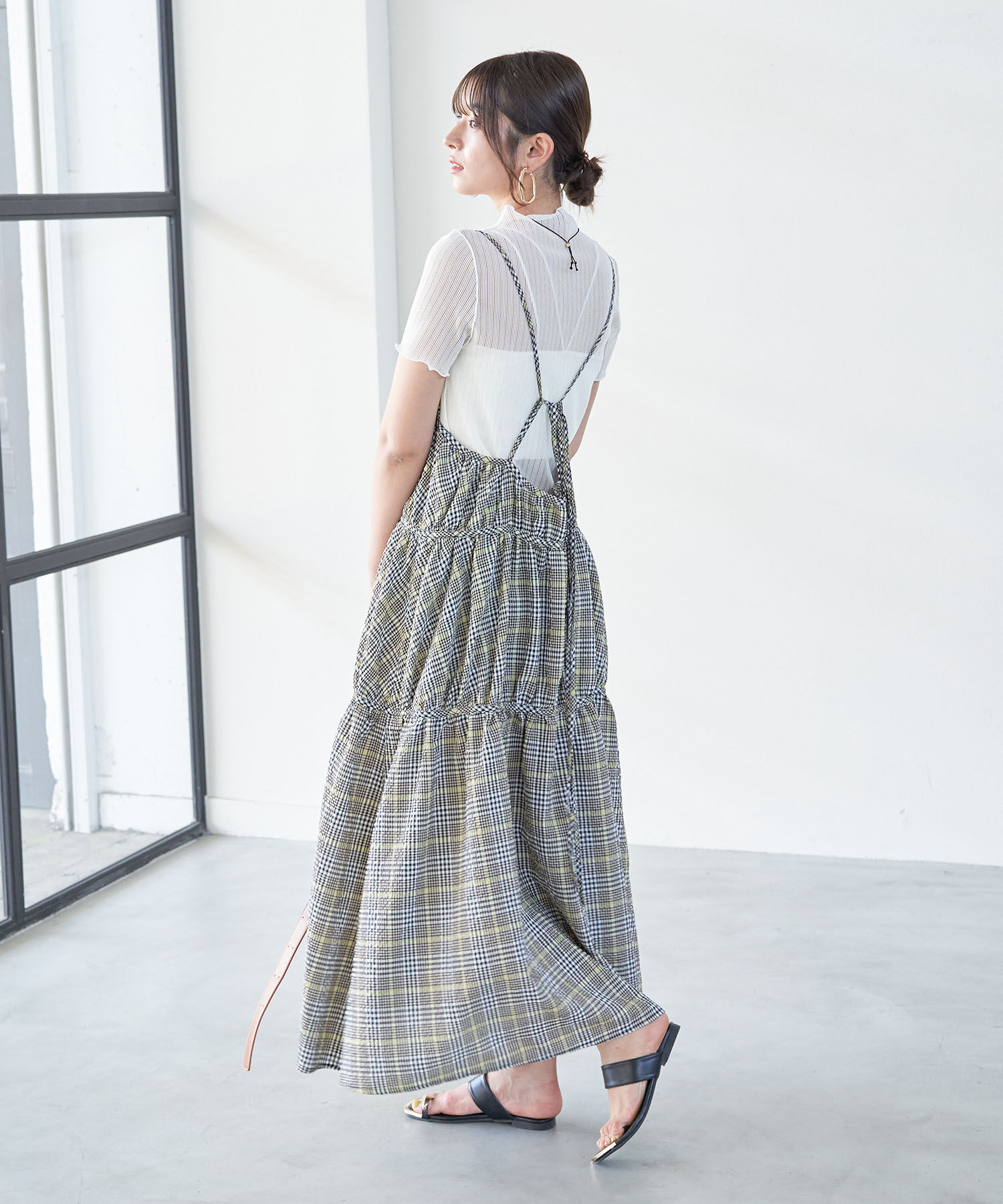 VIS「ふくれチェックキャミワンピ」|ジャンパースカート|