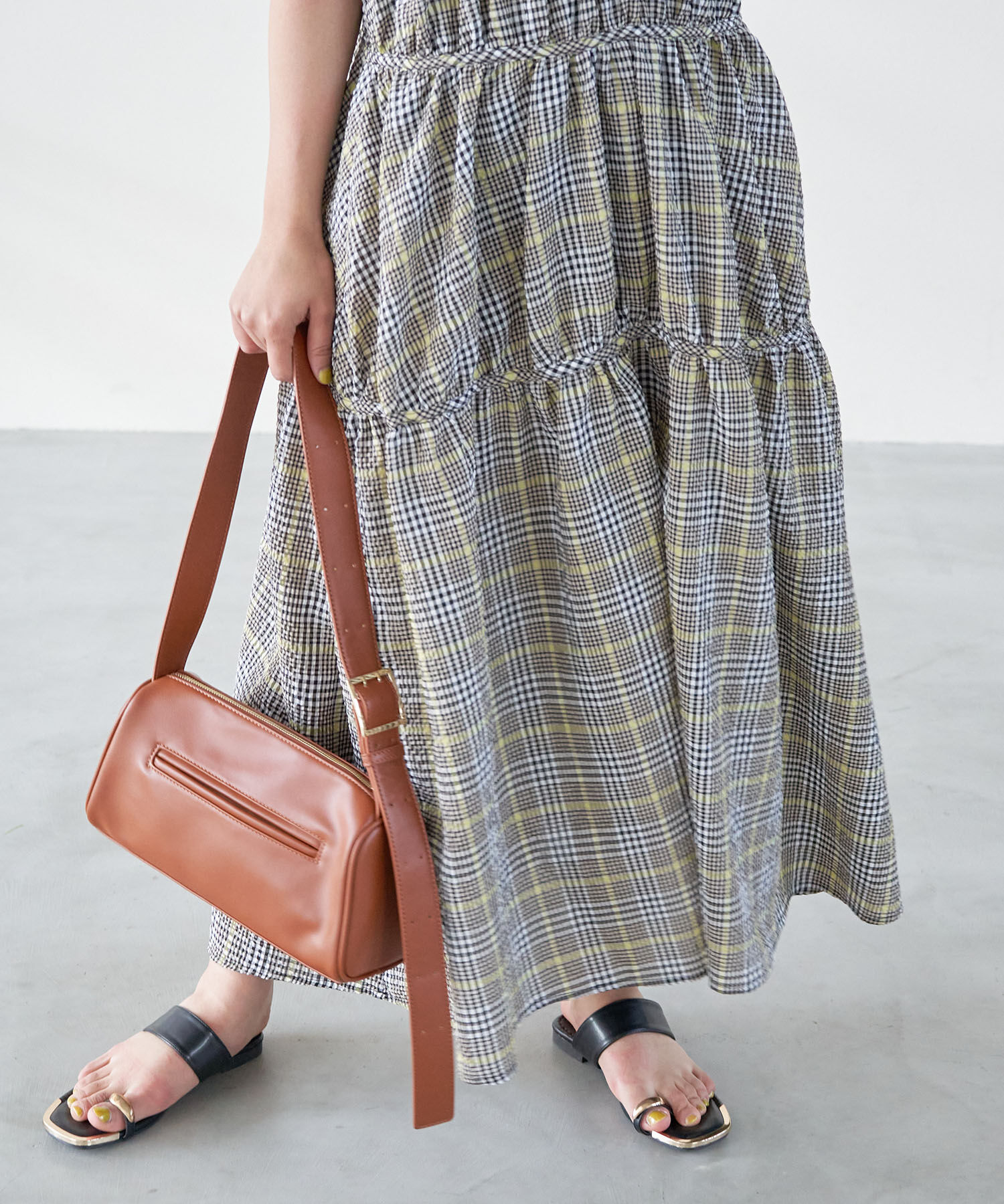 VIS「ふくれチェックキャミワンピ」|ジャンパースカート|