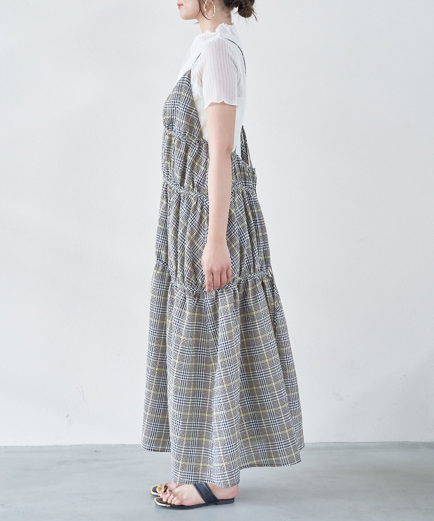 VIS「ふくれチェックキャミワンピ」|ジャンパースカート|