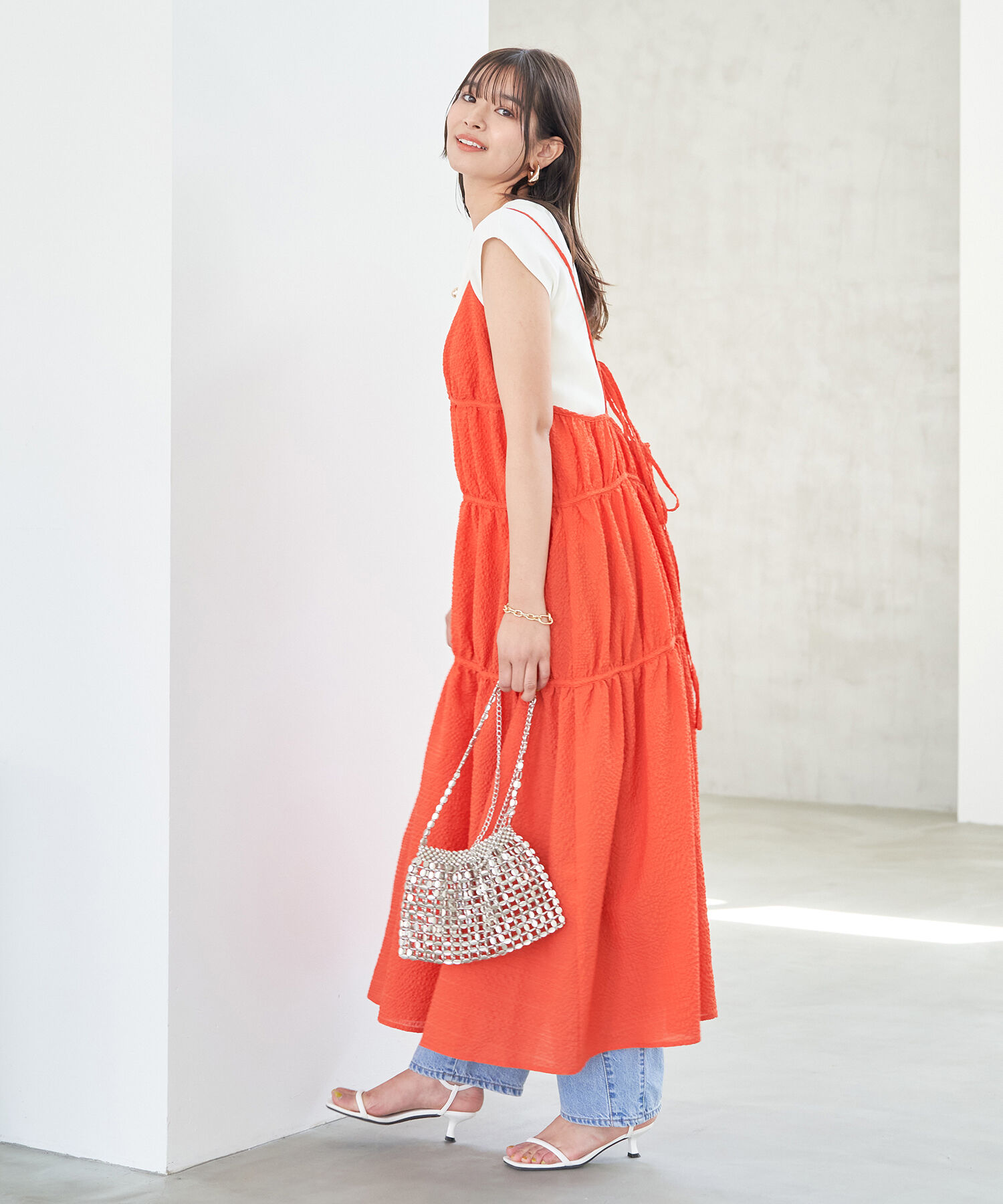 VIS「ふくれチェックキャミワンピ」|ジャンパースカート|