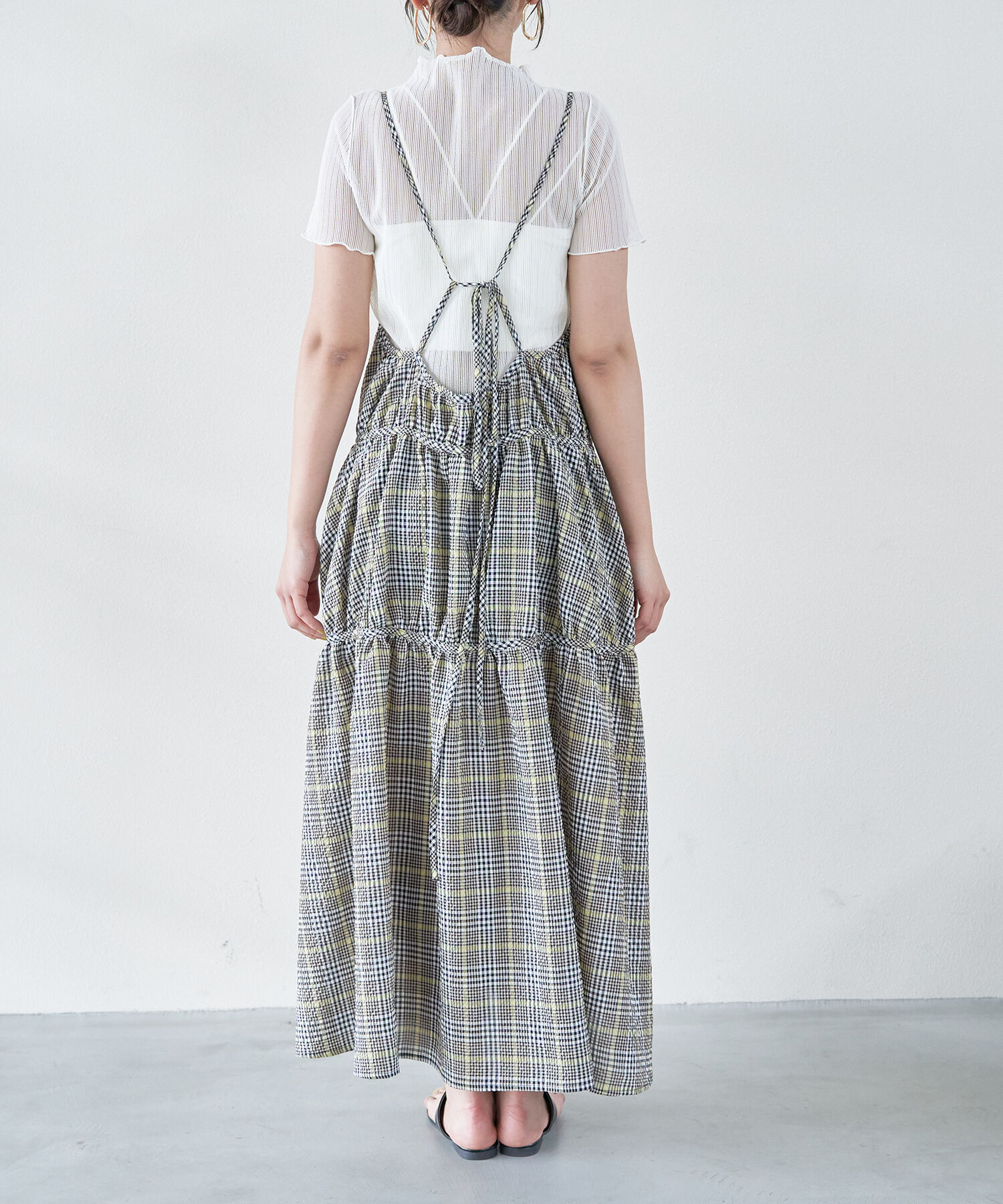 VIS「ふくれチェックキャミワンピ」|ジャンパースカート|