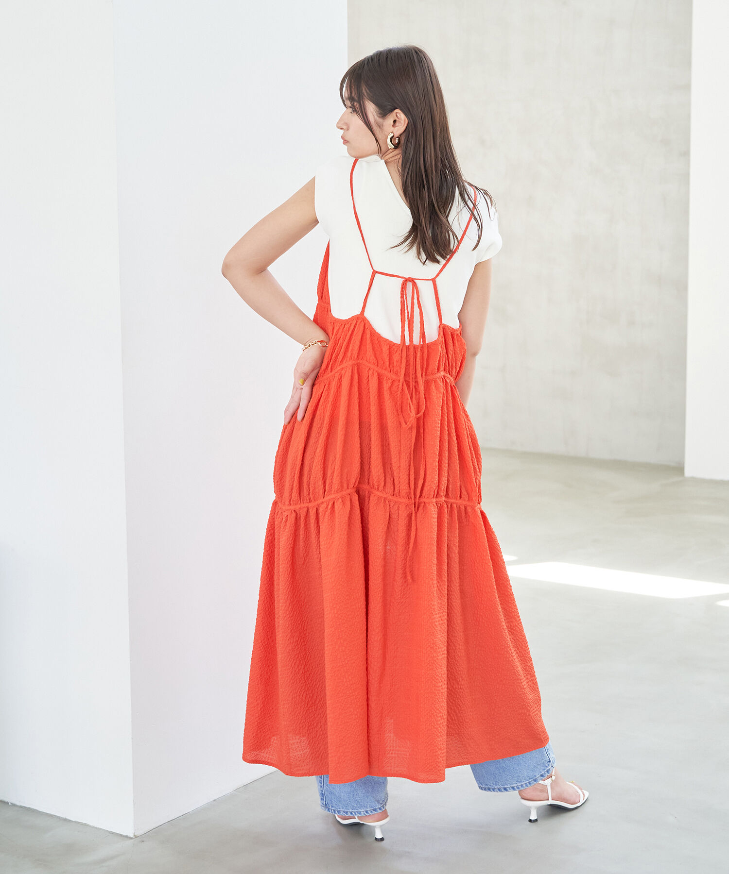 VIS「ふくれチェックキャミワンピ」|ジャンパースカート|