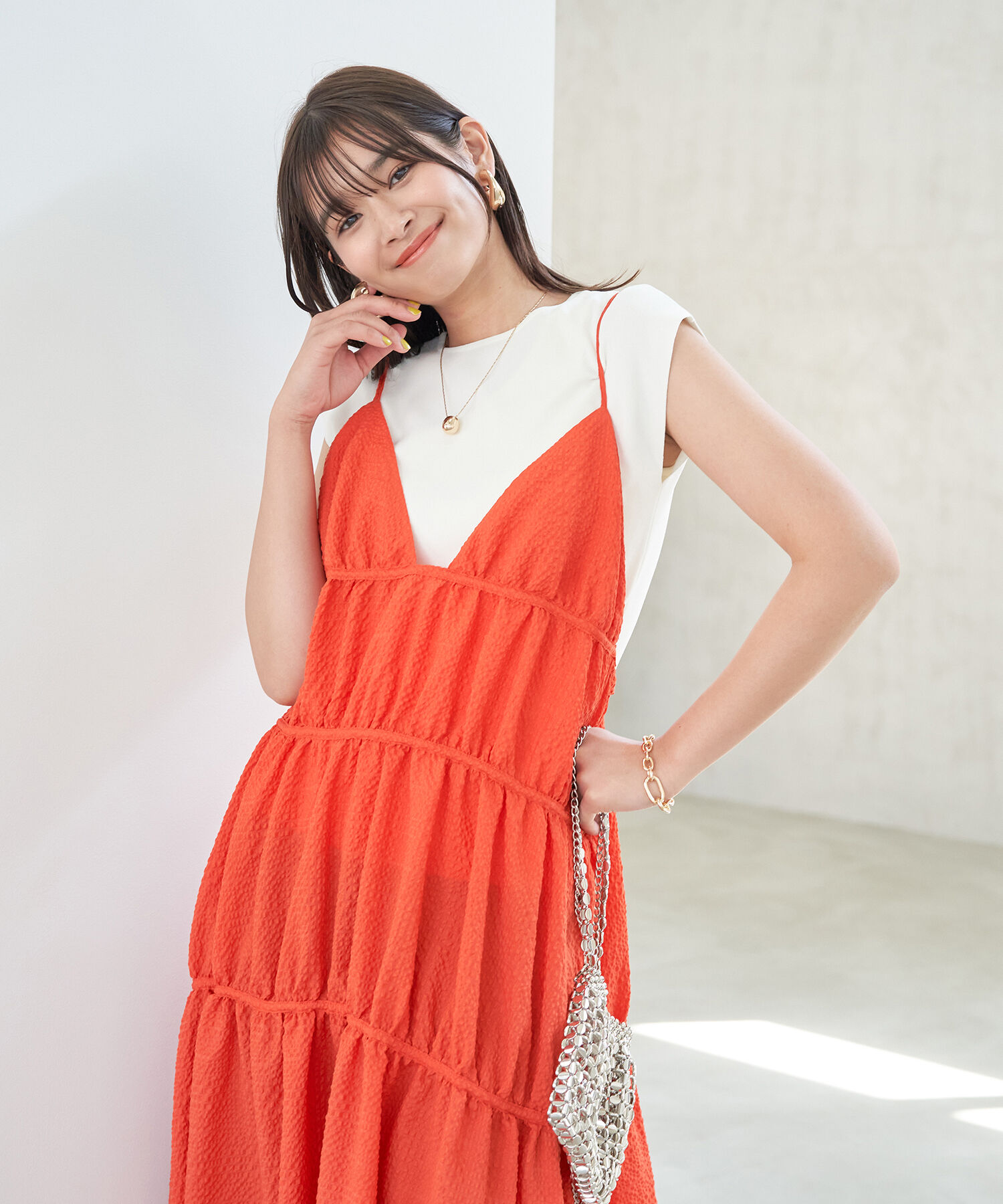 VIS「ふくれチェックキャミワンピ」|ジャンパースカート|