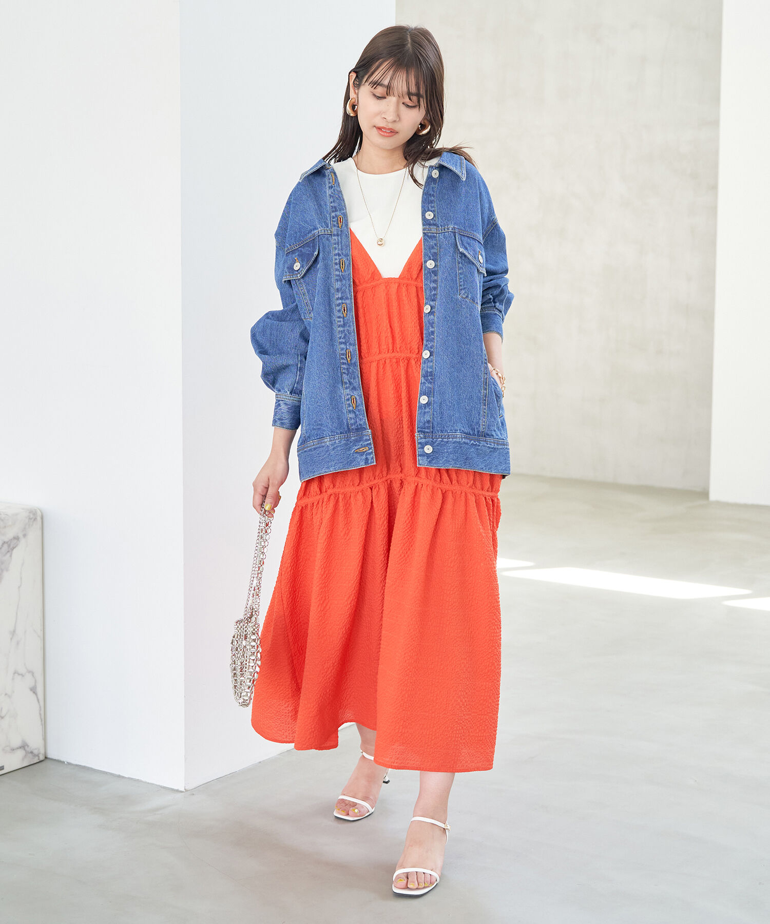 VIS「ふくれチェックキャミワンピ」|ジャンパースカート|